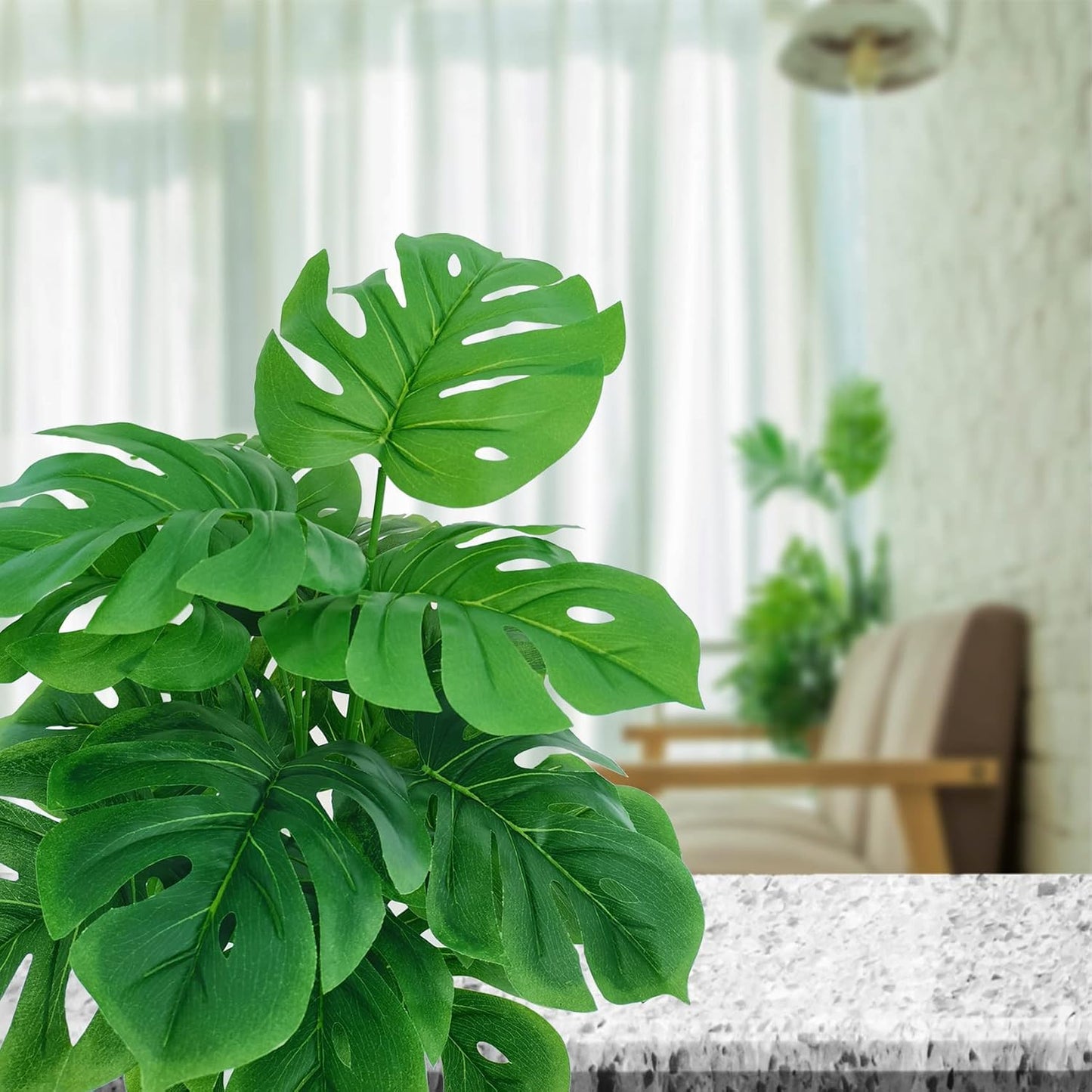 SAJANDAS Juego de 2 plantas artificiales Monstera Deliciosa en mace...