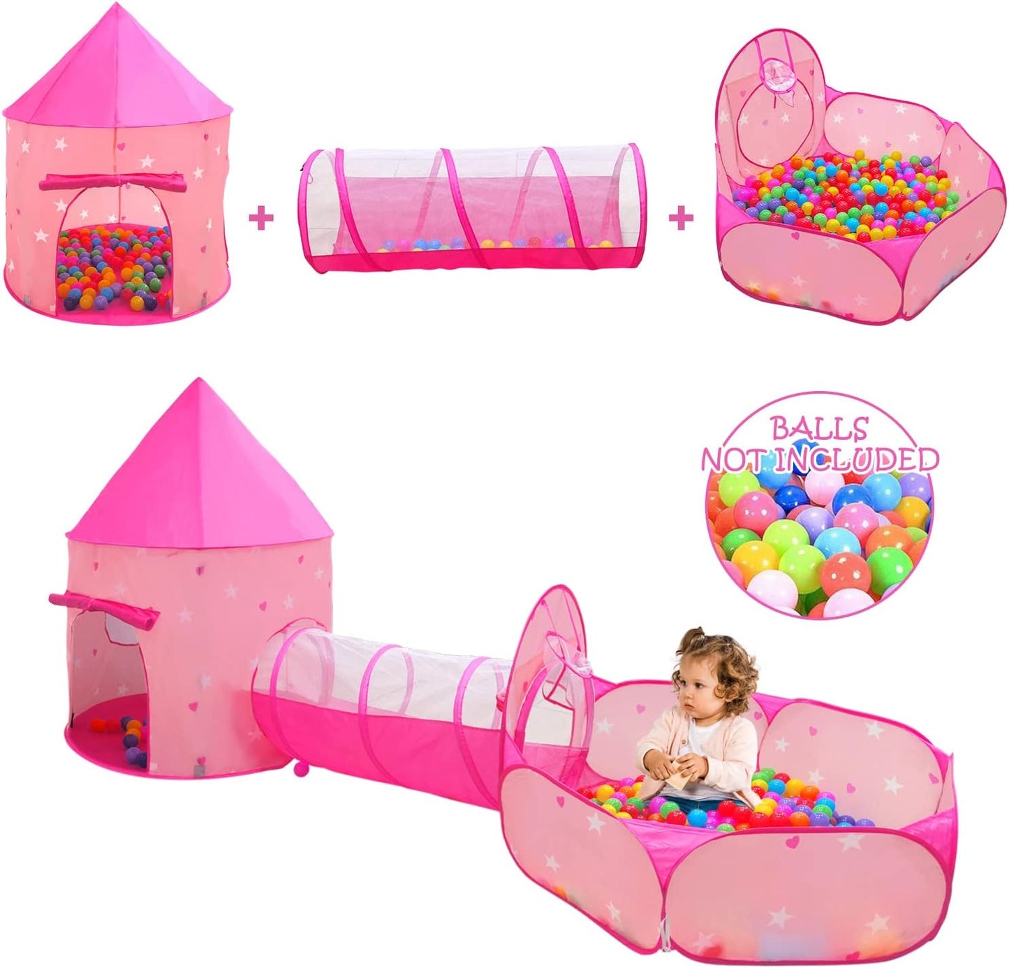 Tienda de campaña de princesa de 3 piezas para niñas con hoyo de bo...