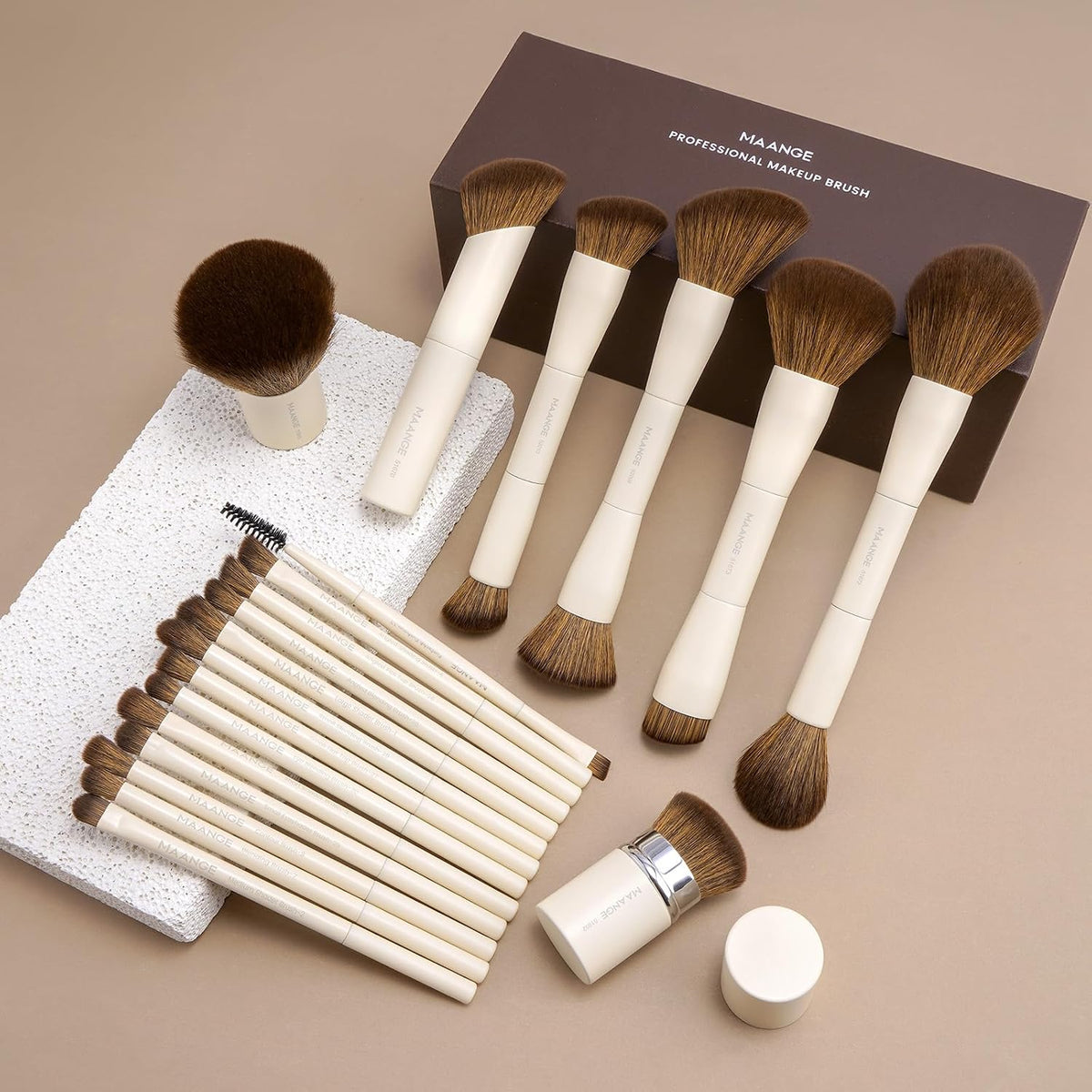 MAANGE 20 brochas de maquillaje con caja de regalo, férulas de alum...