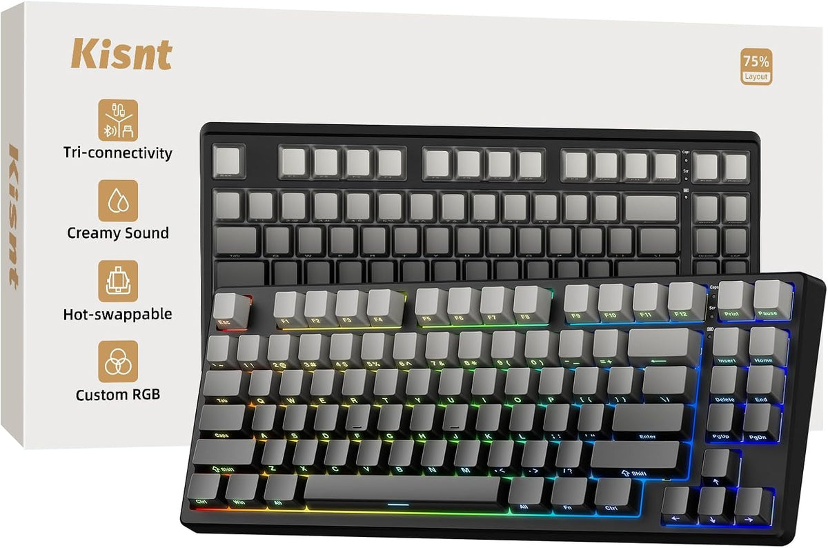 Teclado mecánico inalámbrico, sonido cremoso montado en junta, Blue...