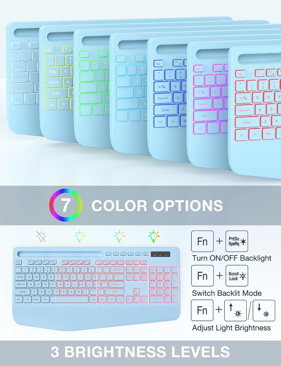 SABLUTE Combo de teclado y mouse inalámbricos, 9 efectos retroilumi...