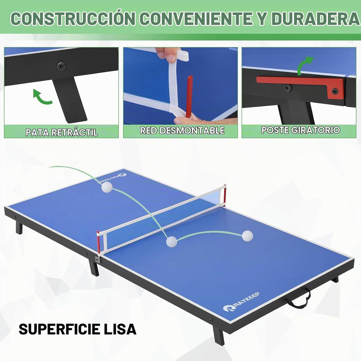RAYKEEP Mini mesa de tenis de mesa plegable, mesa de ping pong port...