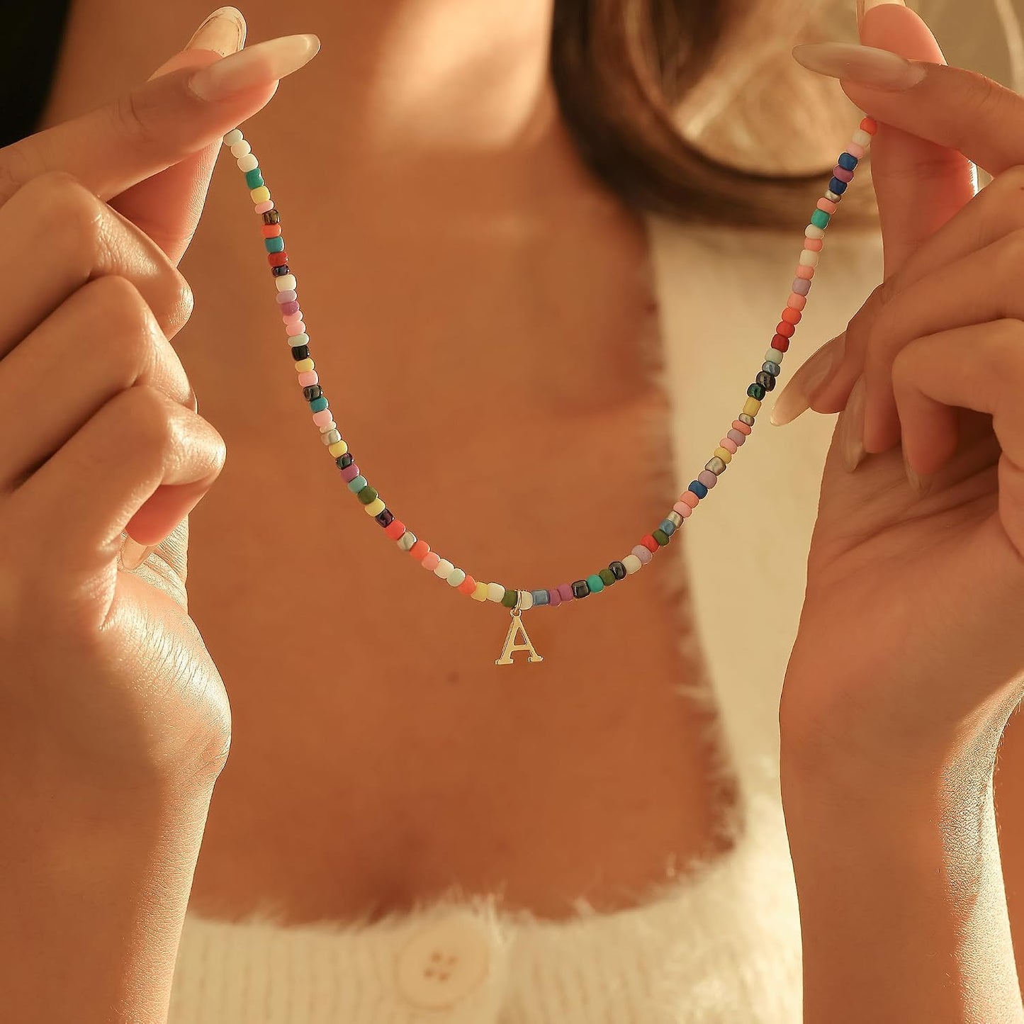 Fwlisesa Collares coloridos con inicial para mujer, chapado en oro...