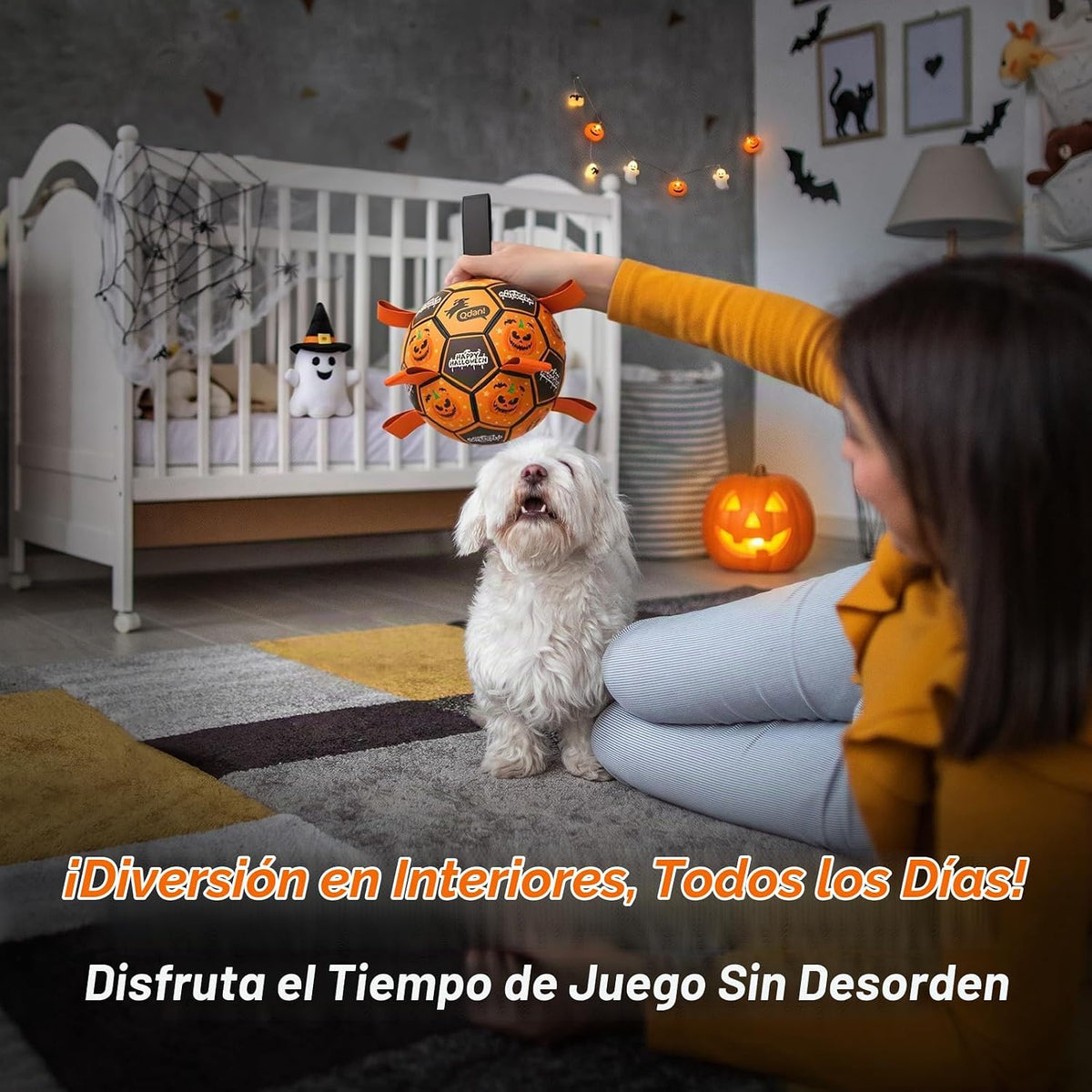 QDAN Juguetes de Halloween para perros, pelotas de fútbol, juguetes...