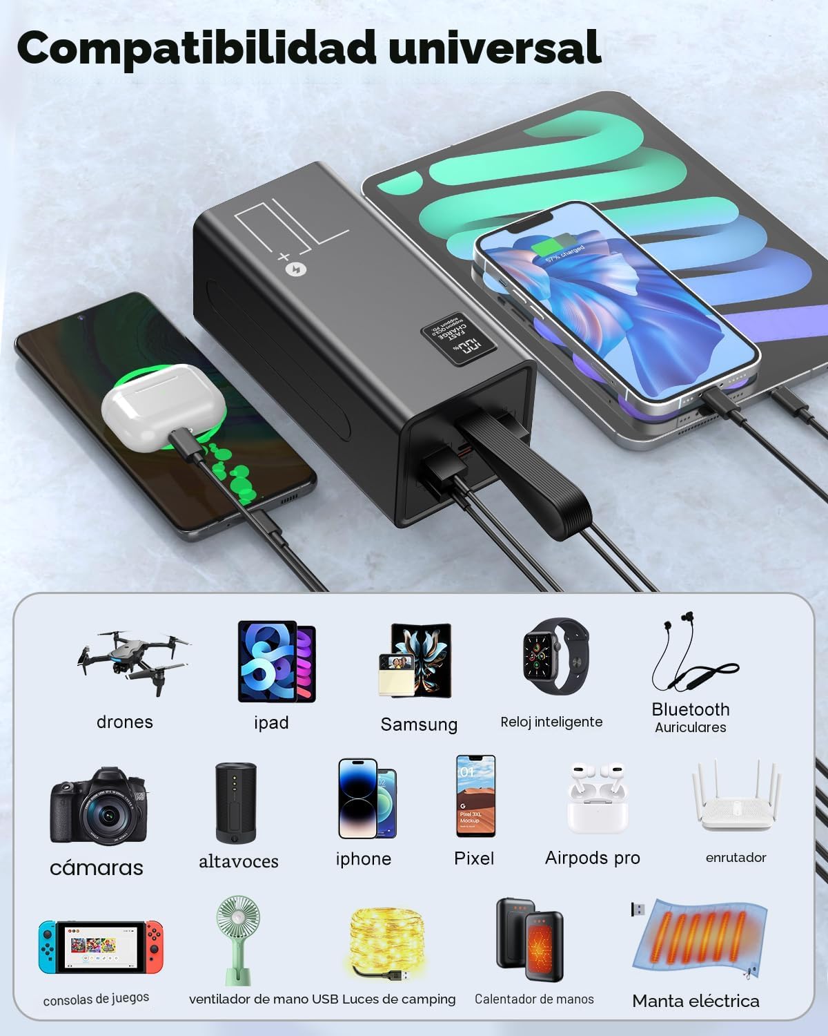 Cargador portátil 70000mAh Power Bank Carga rápida, Batería externa...
