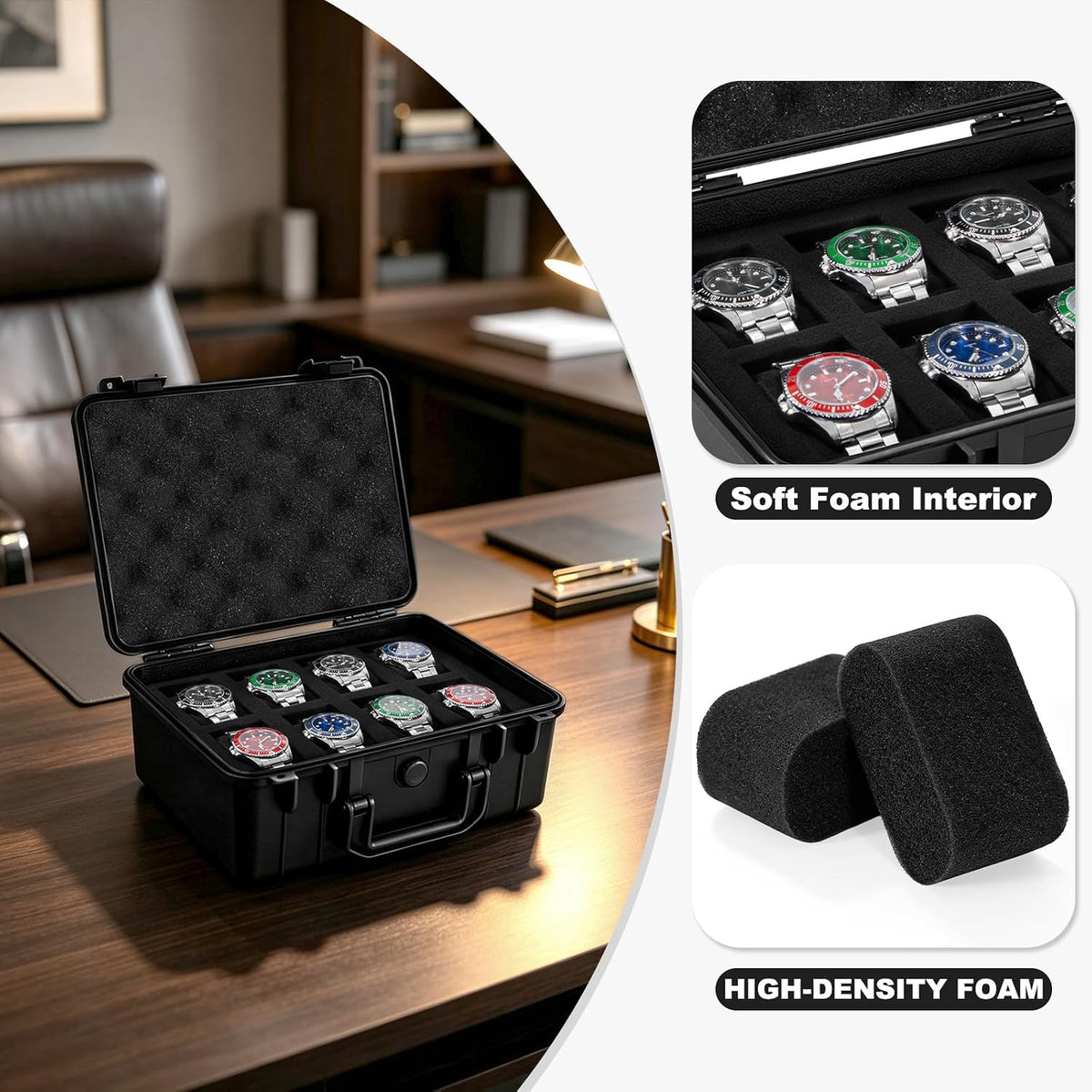 FREEAMG Estuche de viaje para reloj de 8 ranuras para hombres, caja...