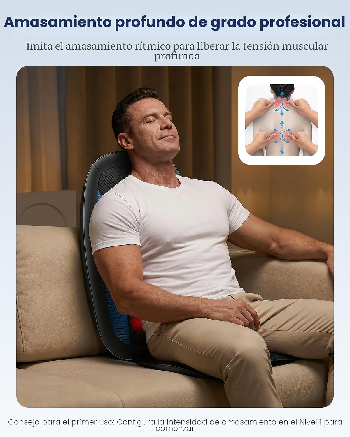 COMFIER - Masajeador de espalda Shiatsu con calor, almohadilla masa...