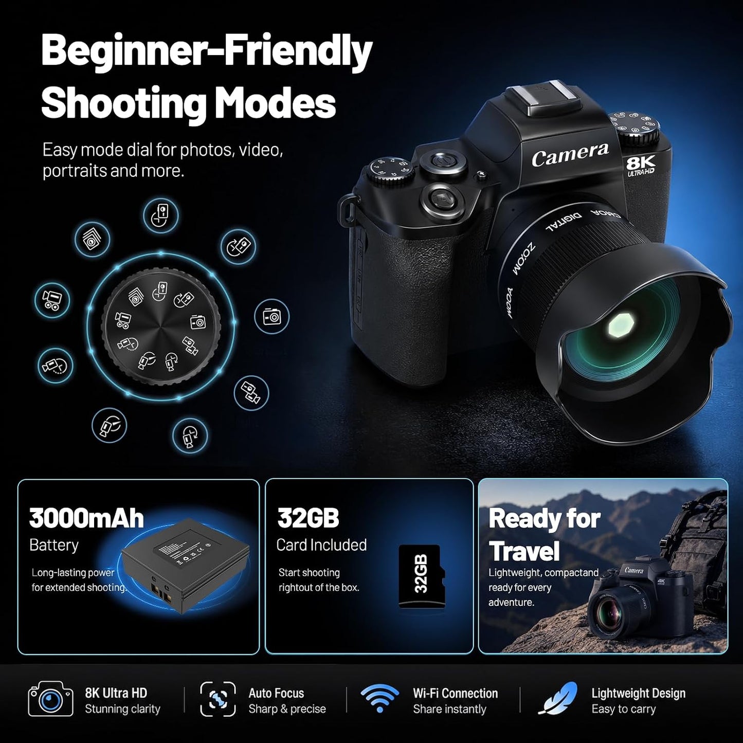 Cámaras digitales 8K para fotografía, cámara de vlogging de 64MP pa...
