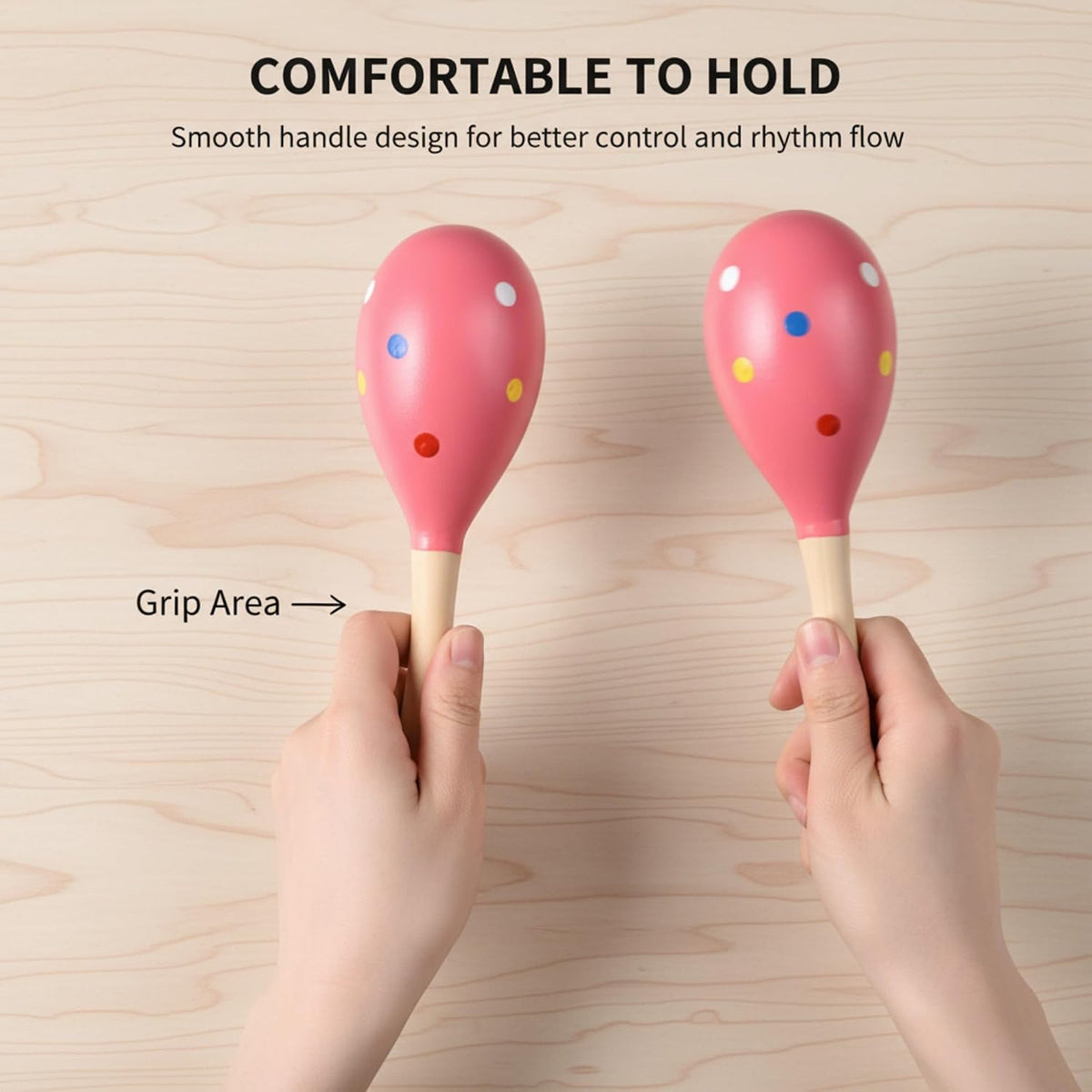 4 piezas Maracas, instrumento maraca de madera de 9 pulgadas (punto...