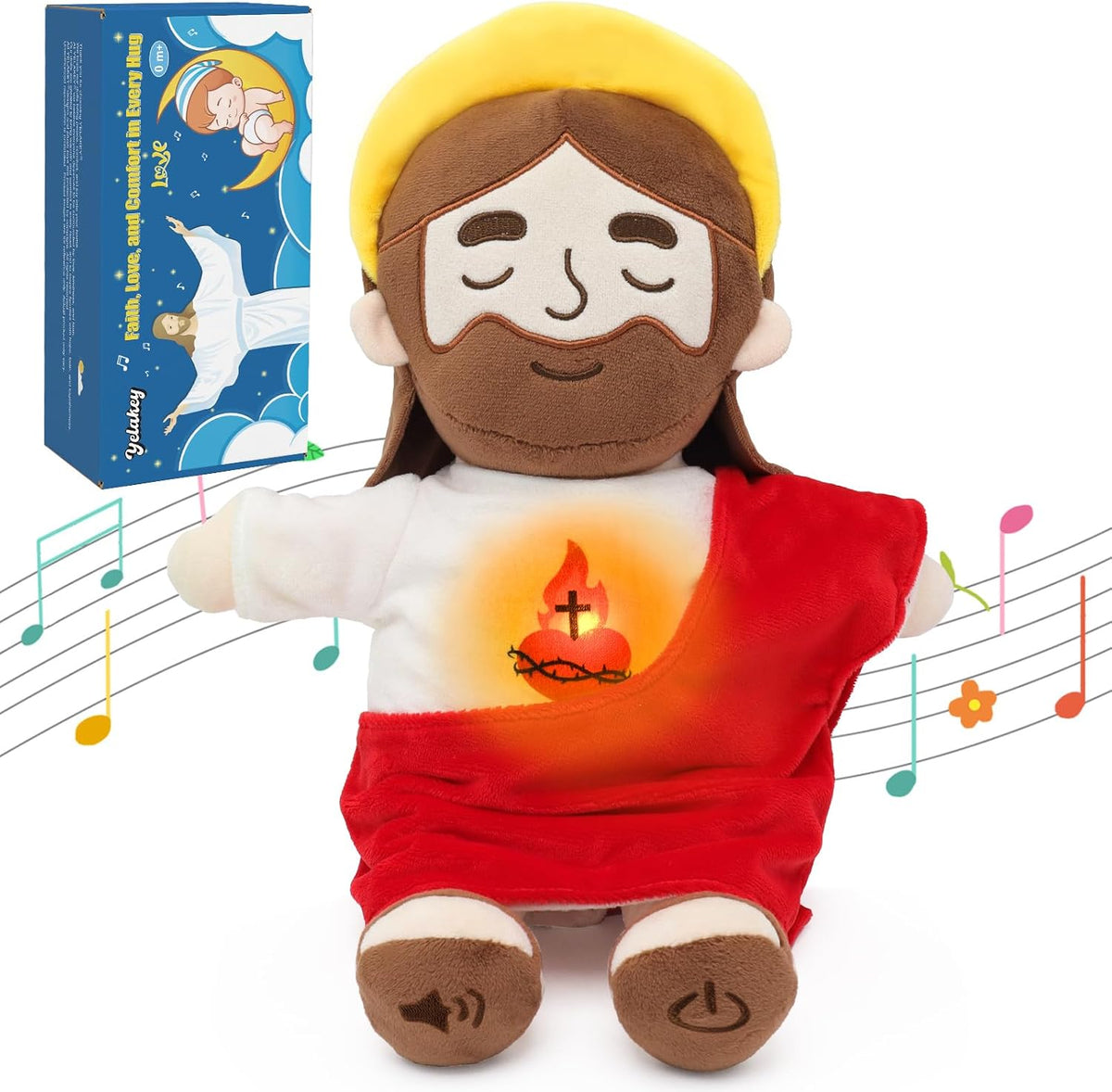 Yelakey Muñecos de peluche de Jesús relajantes con luz y sonido, mu...