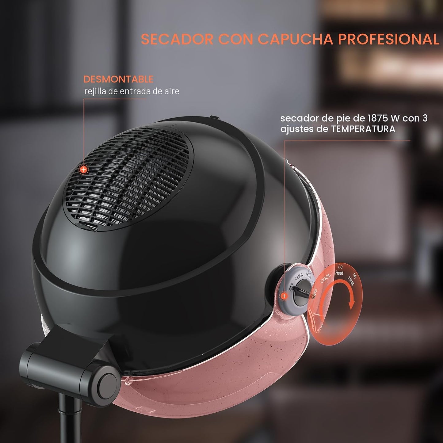 TASALON Ionic - Secador de pelo con capucha, 1875 W, color rosa | S...