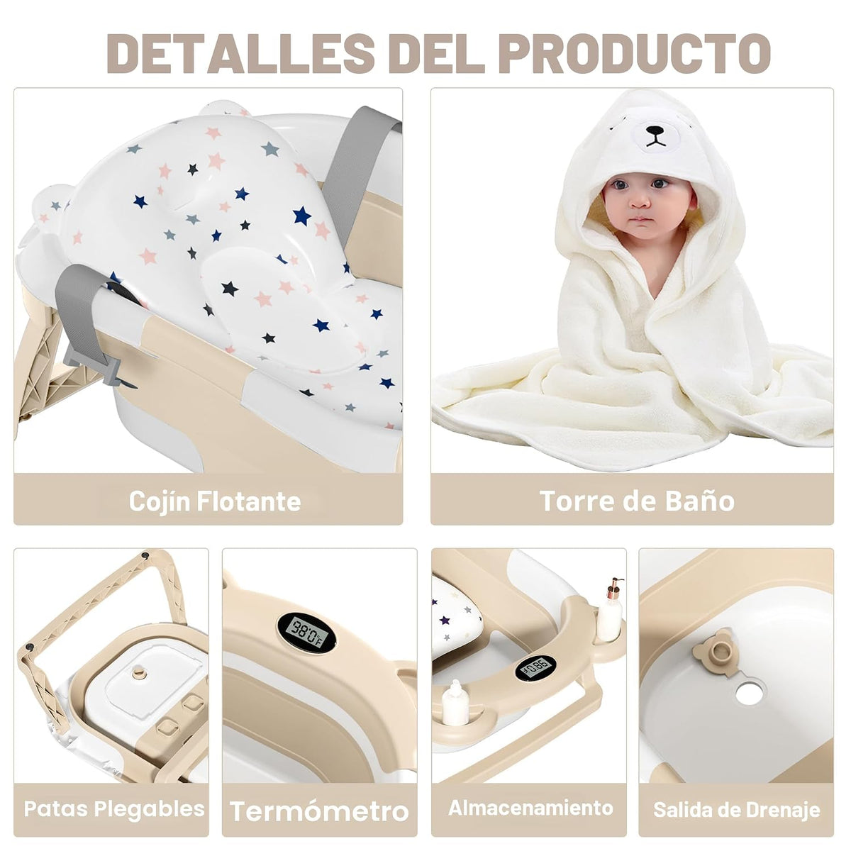 MoreFeel Bañera plegable para bebé recién nacido con termómetro y 1...