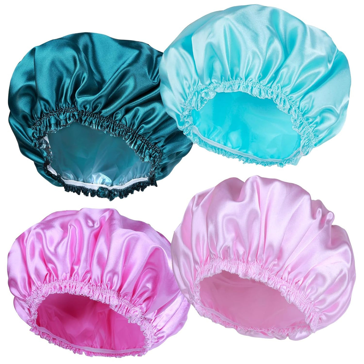 Gorros de ducha para mujer, 4 piezas de gorros de baño elásticos y...