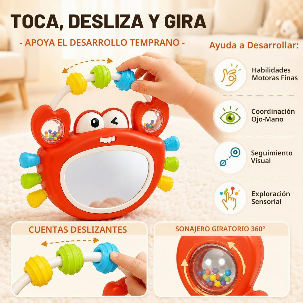 Juguetes para bebés de 0 a 12 meses, juguete de espejo para bebé co...