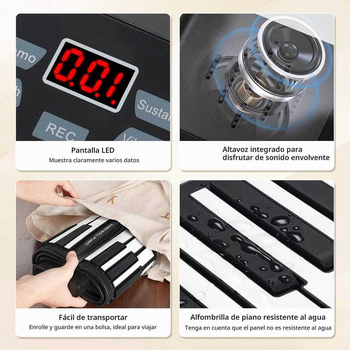 POGOLAB Piano de teclado enrollable de 61 teclas, piano plegable el...