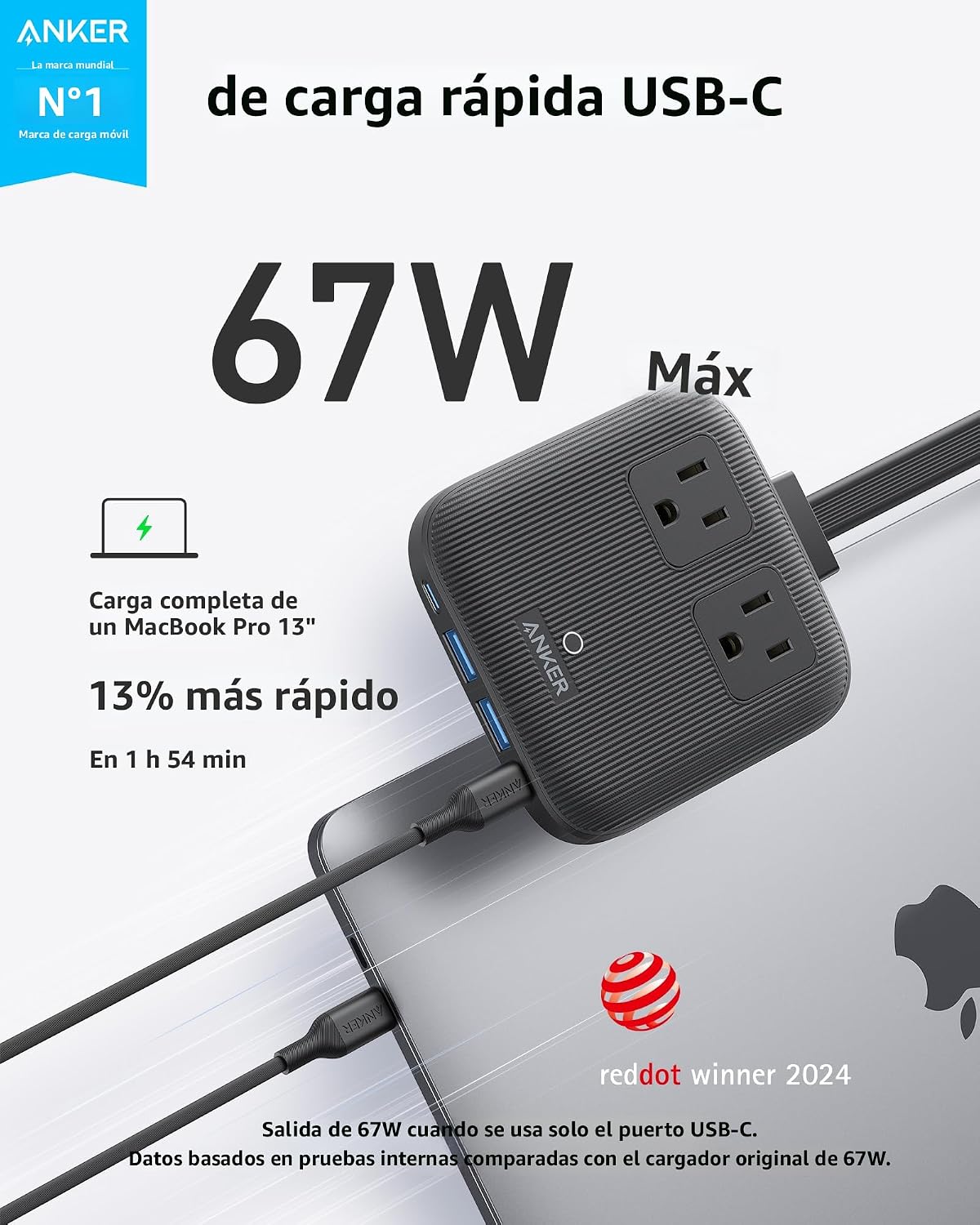 Anker Estación de carga Nano (67W máx.), regleta de alimentación US...