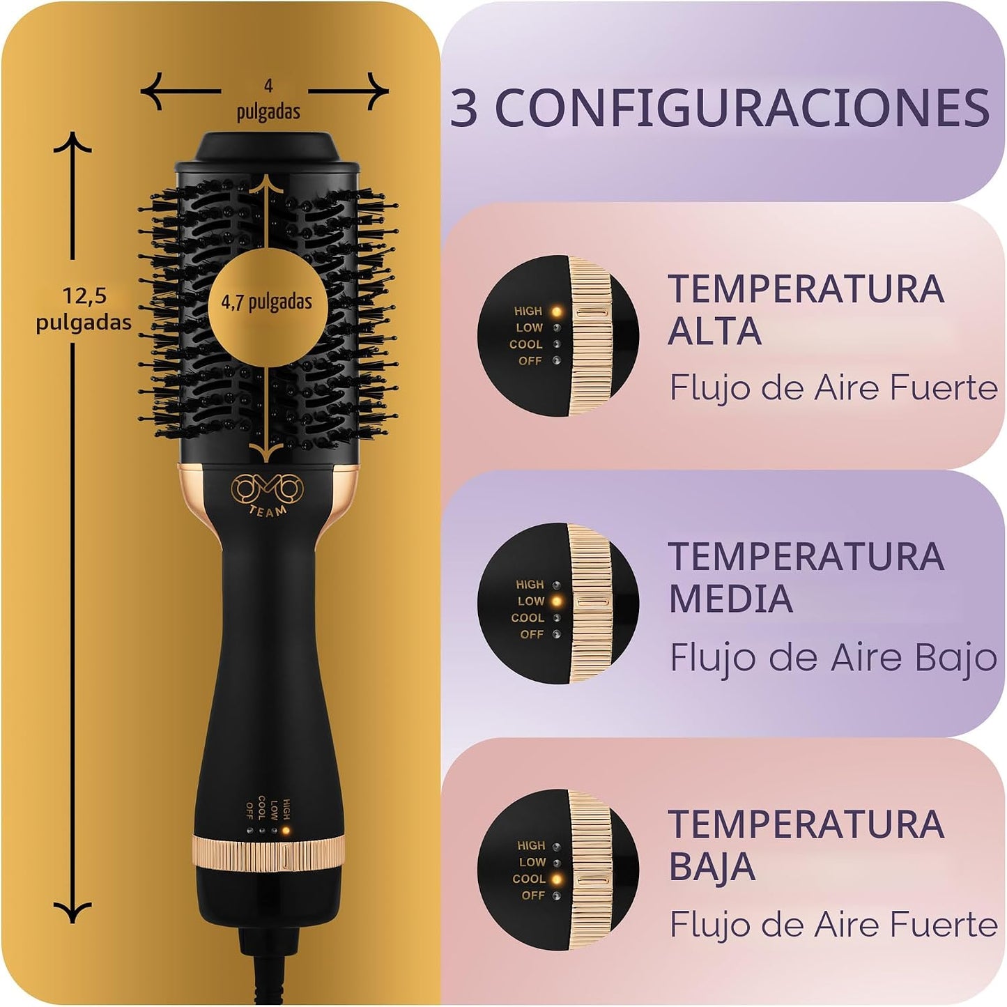 Secador de pelo profesional con cepillo voluminizador, secador de p...
