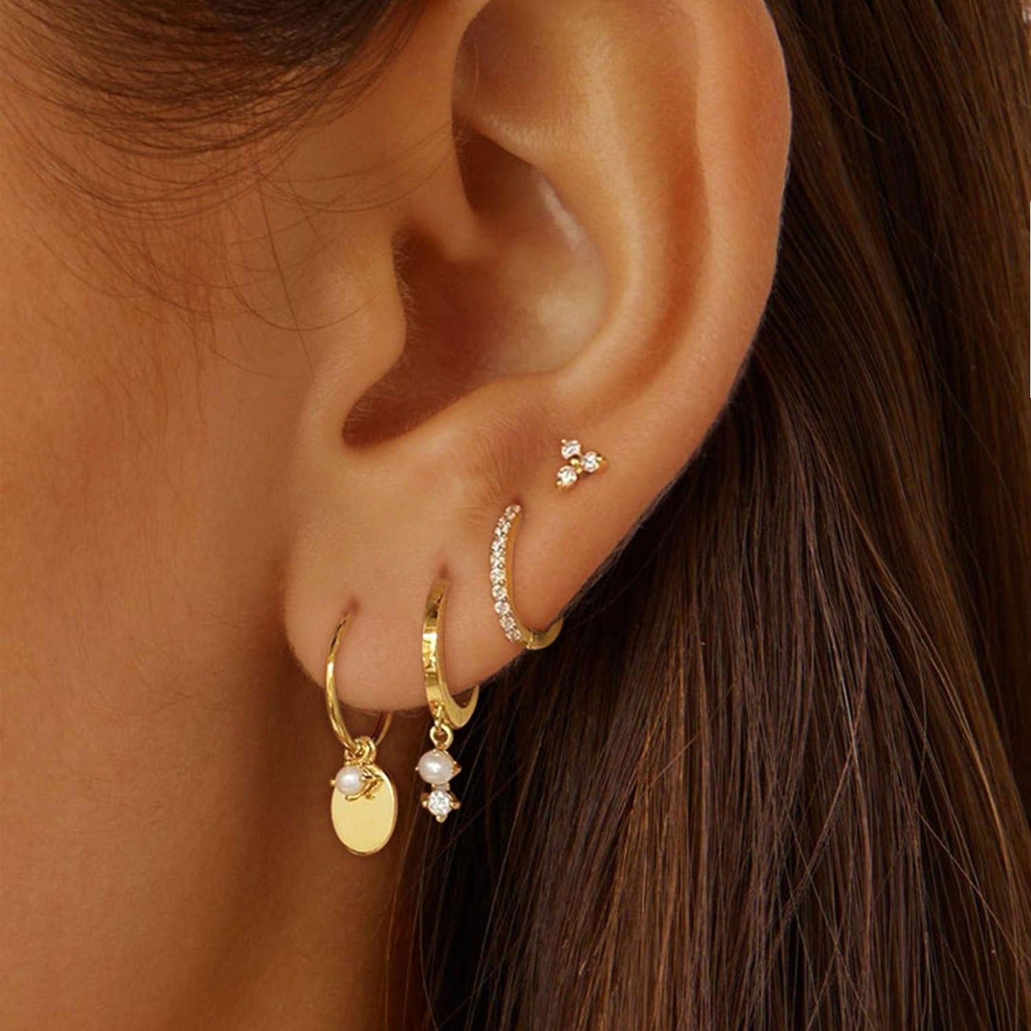 SELFROSE Aretes de oro para mujer, delicados aretes colgantes chapa...