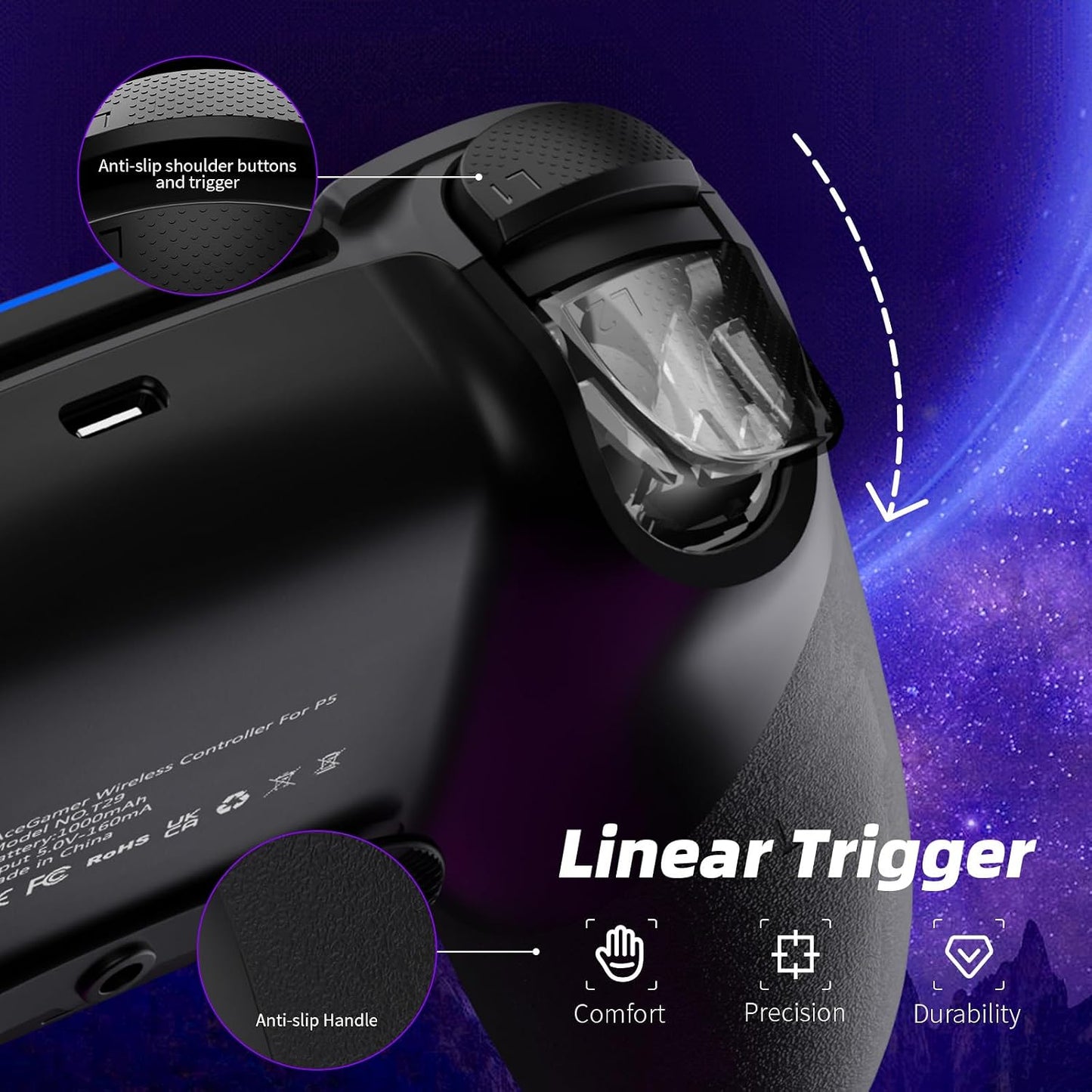 Controlador inalámbrico AceGamer para PS5\/Pro\/Slim\/PC, joysticks...