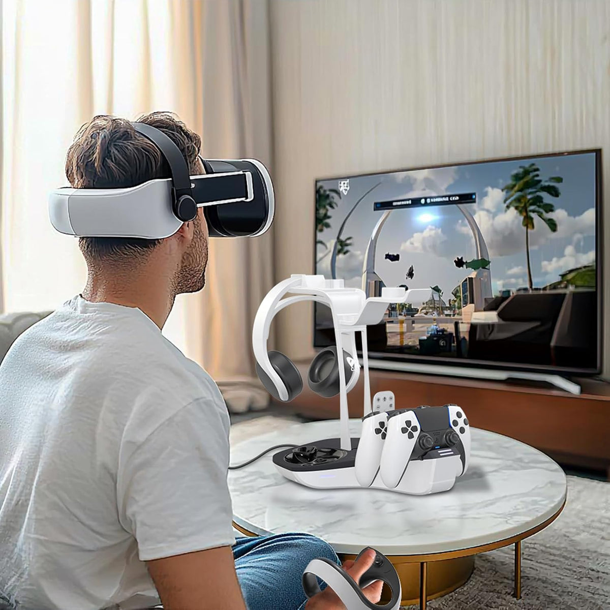 Estación de carga de controlador 4 en 1 para PSVR2 y PS5, base de c...