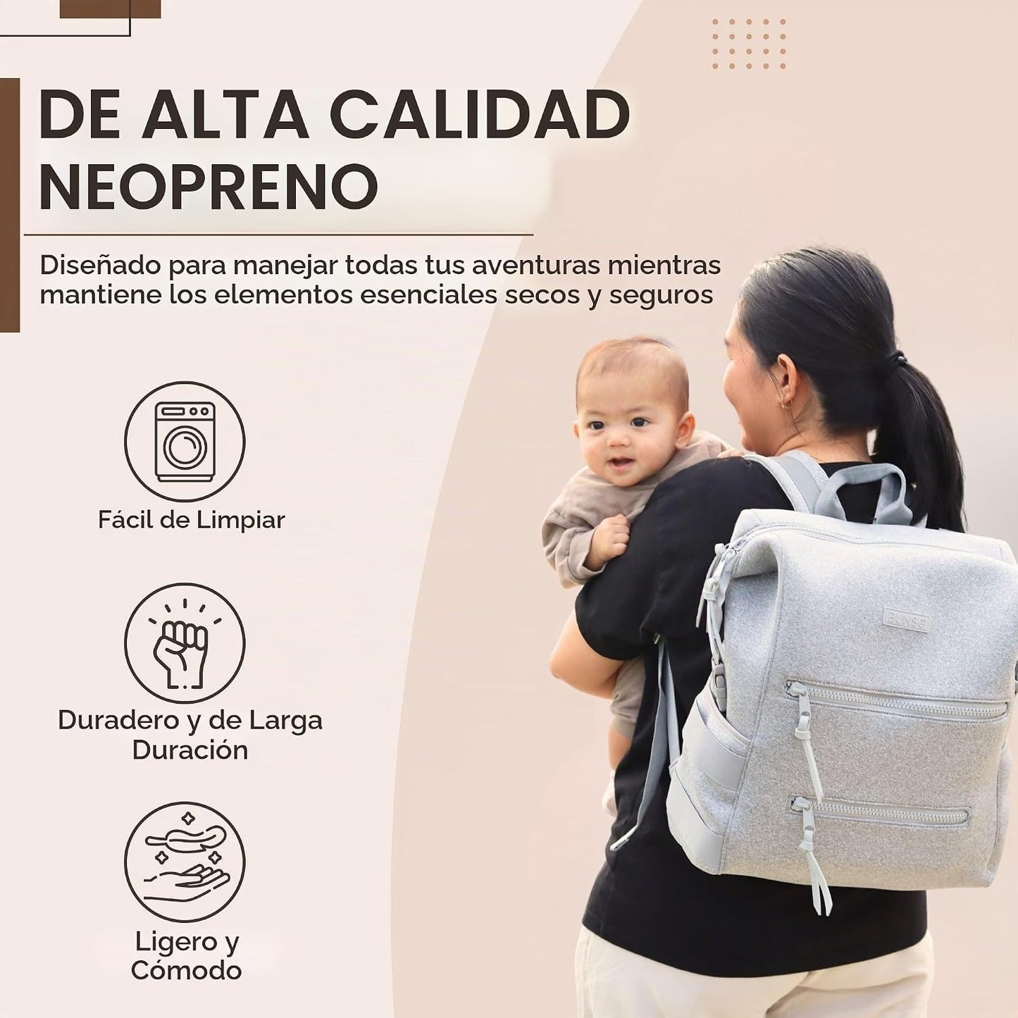 Mochila de pañales de neopreno BUNSO Baby, resistente al agua, moch...