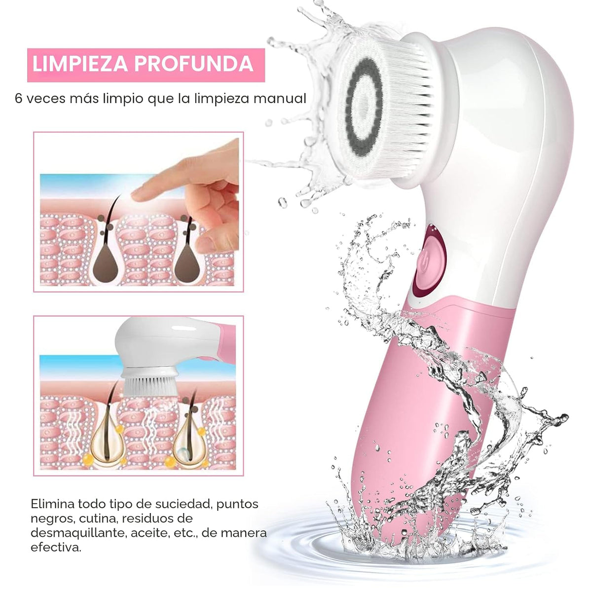 TOUCHBeauty Cepillo giratorio limpiador facial con 3 cabezales de c...