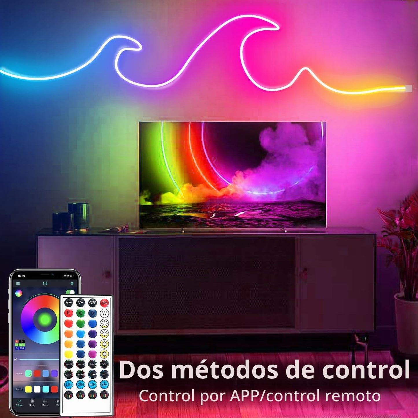 segrass Cuerda de luces LED de neón de 32.8 pies con aplicación o c...