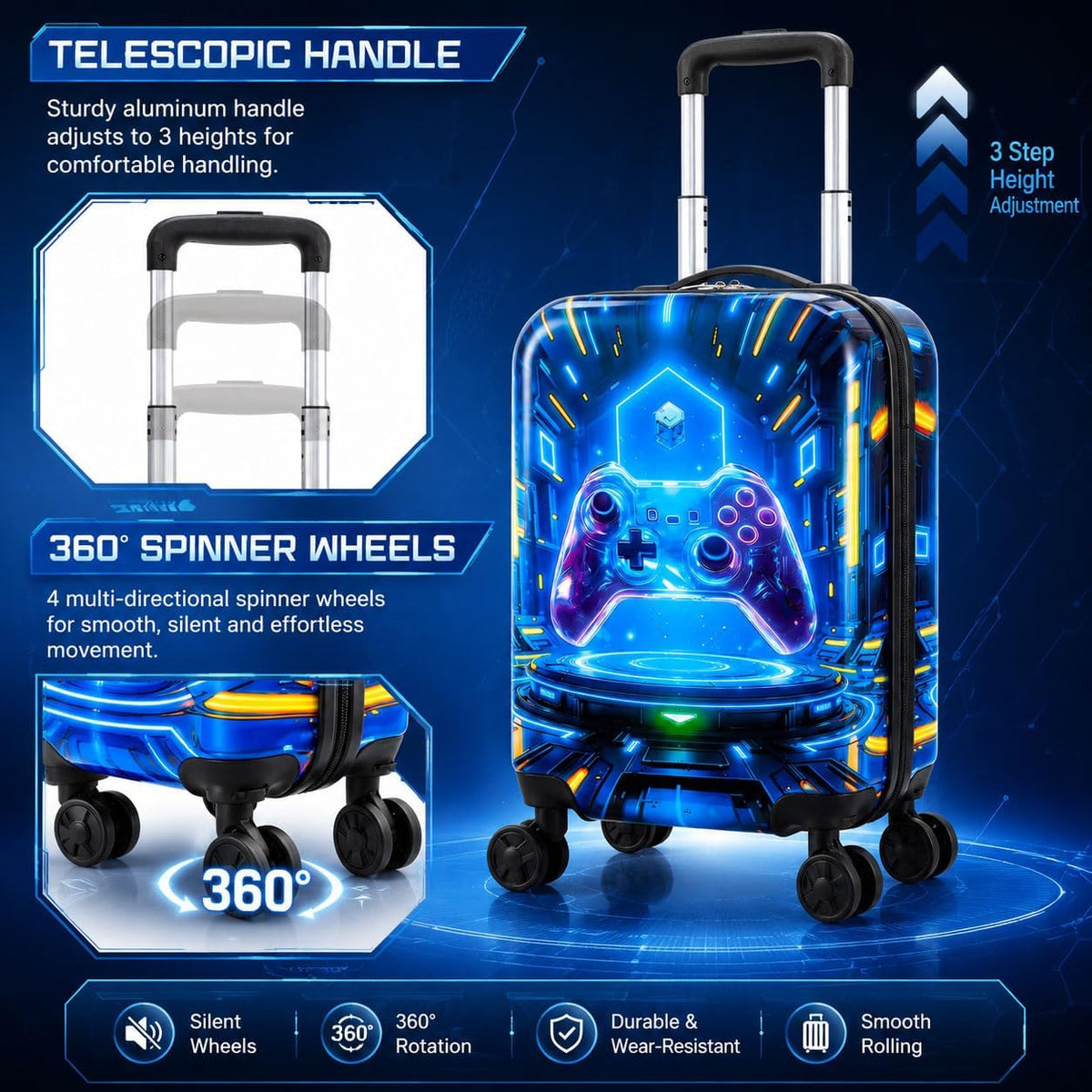 Juego de 5 maletas para niños, aprobado por aerolíneas con ruedas g...