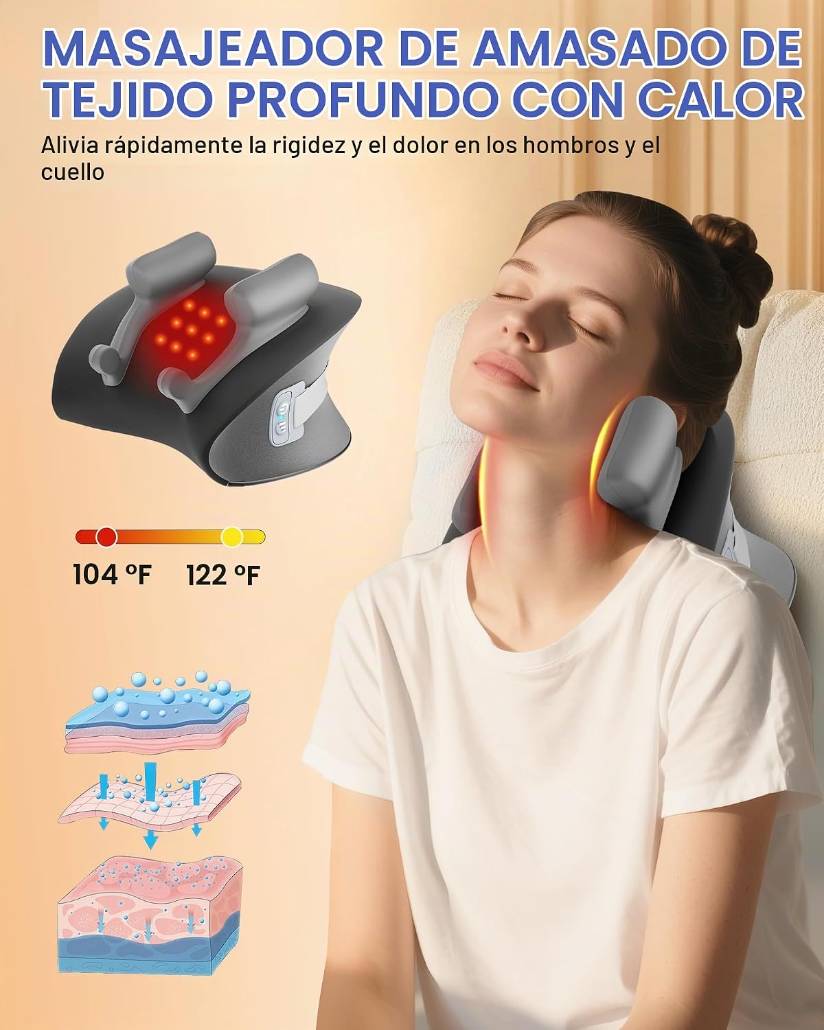 CRECAD Almohada masajeadora de cuello mejorada con calor, 3 modos y...