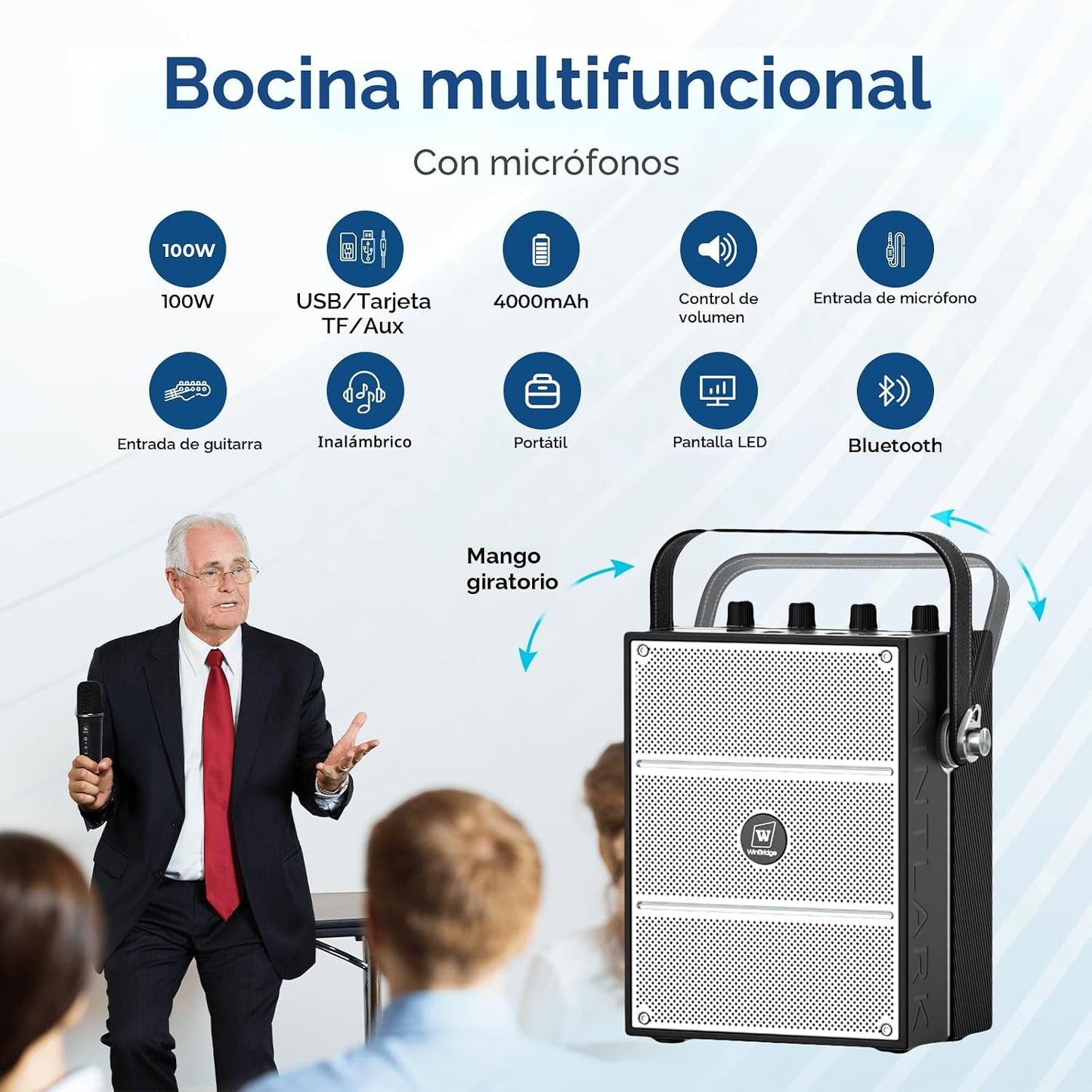 Amplificador de voz potente de 100 W con 2 micrófonos inalámbricos...