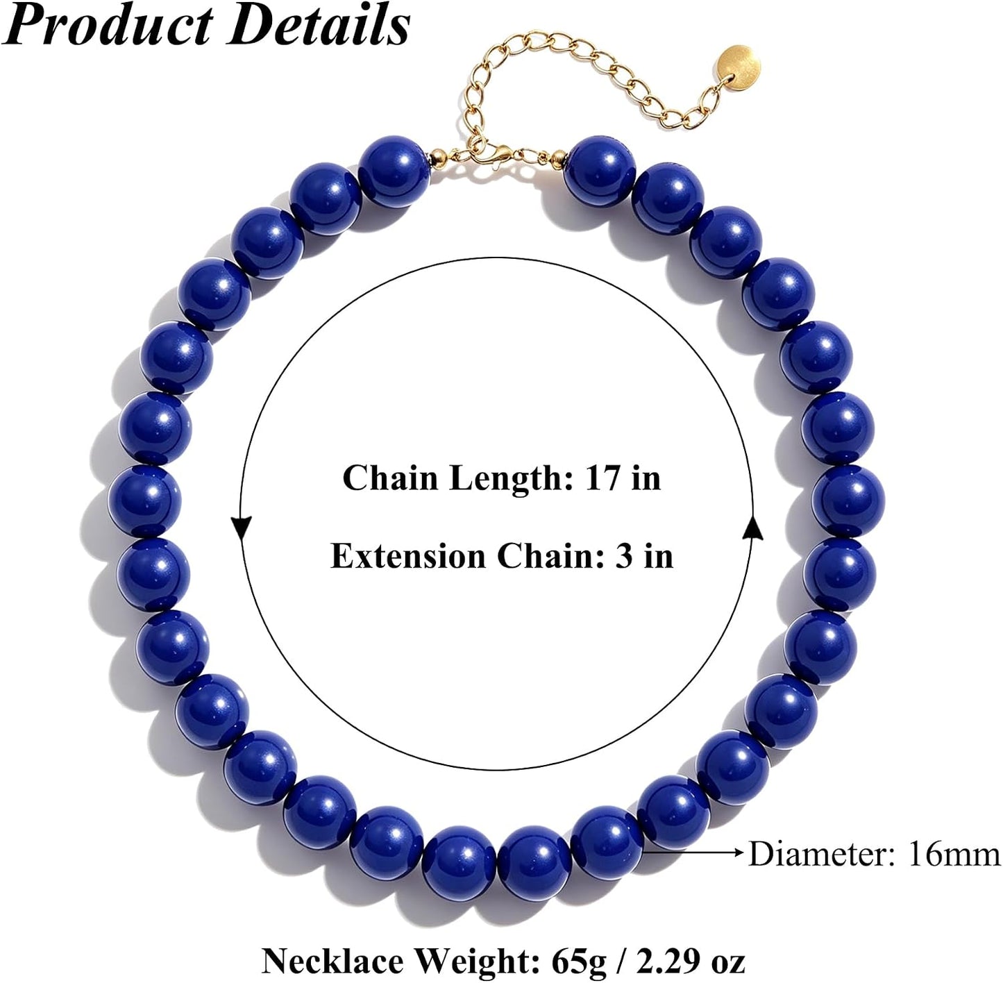 Lsljilidzsw Collar de cuentas gruesas para mujer, 0.631 pulgadas, c...