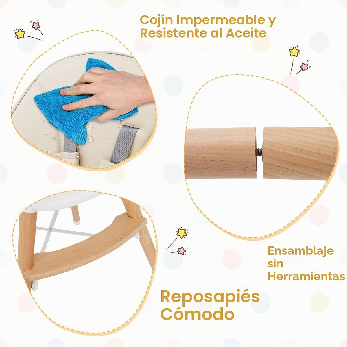 BABY JOY Silla alta para bebé, silla alta de madera para bebés y ni...