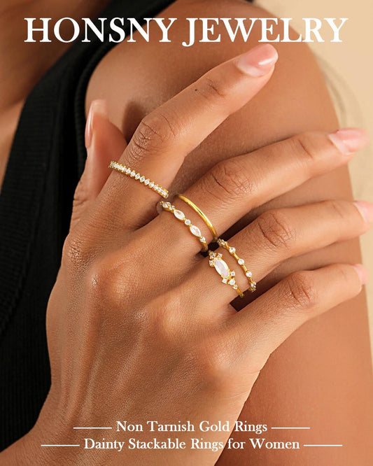 Honsny Anillos de oro apilables para mujer, juego delicado, anillos...