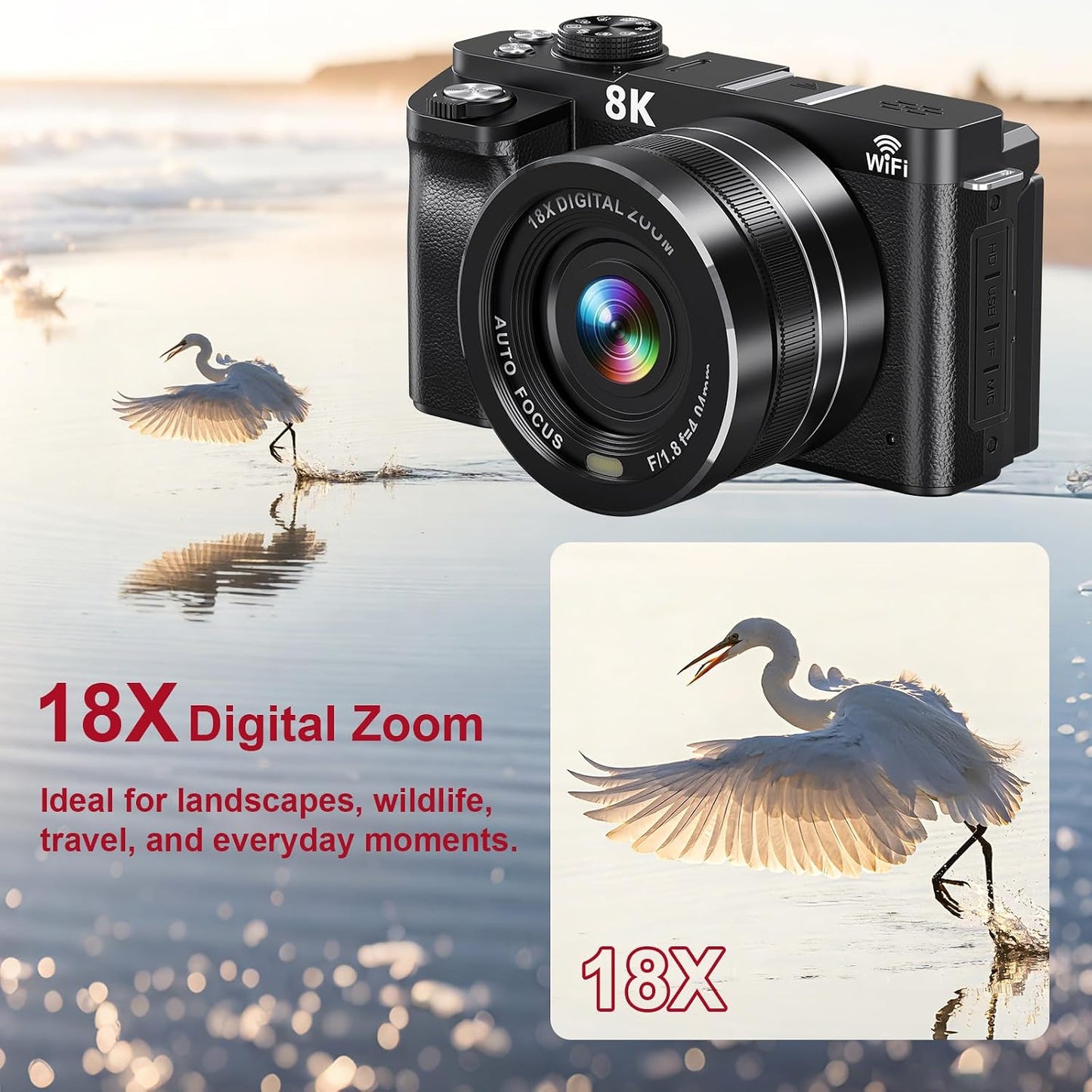 Cámara digital 8K WiFi \u2013 Cámaras de vlogging de 88MP para foto...