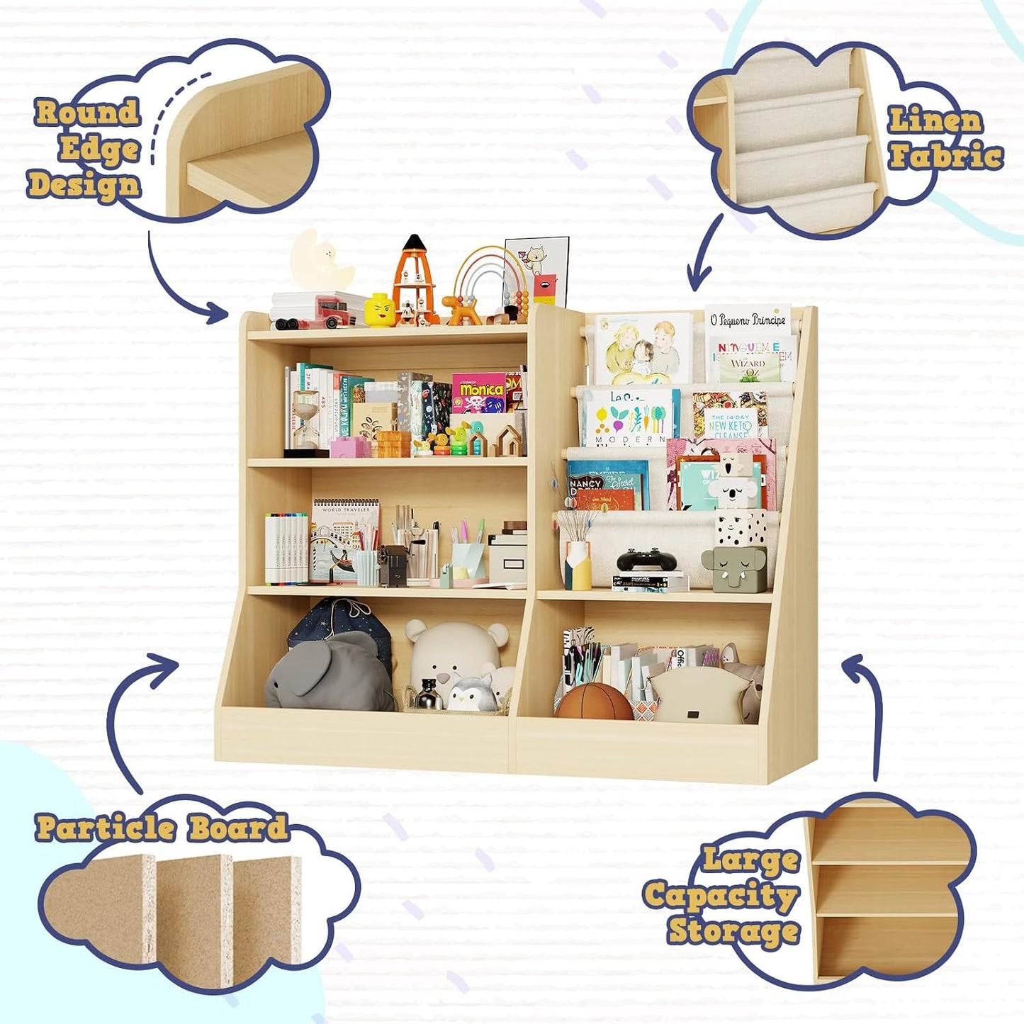 IKALIFE Estantería de madera grande para niños de 39" y organiz...