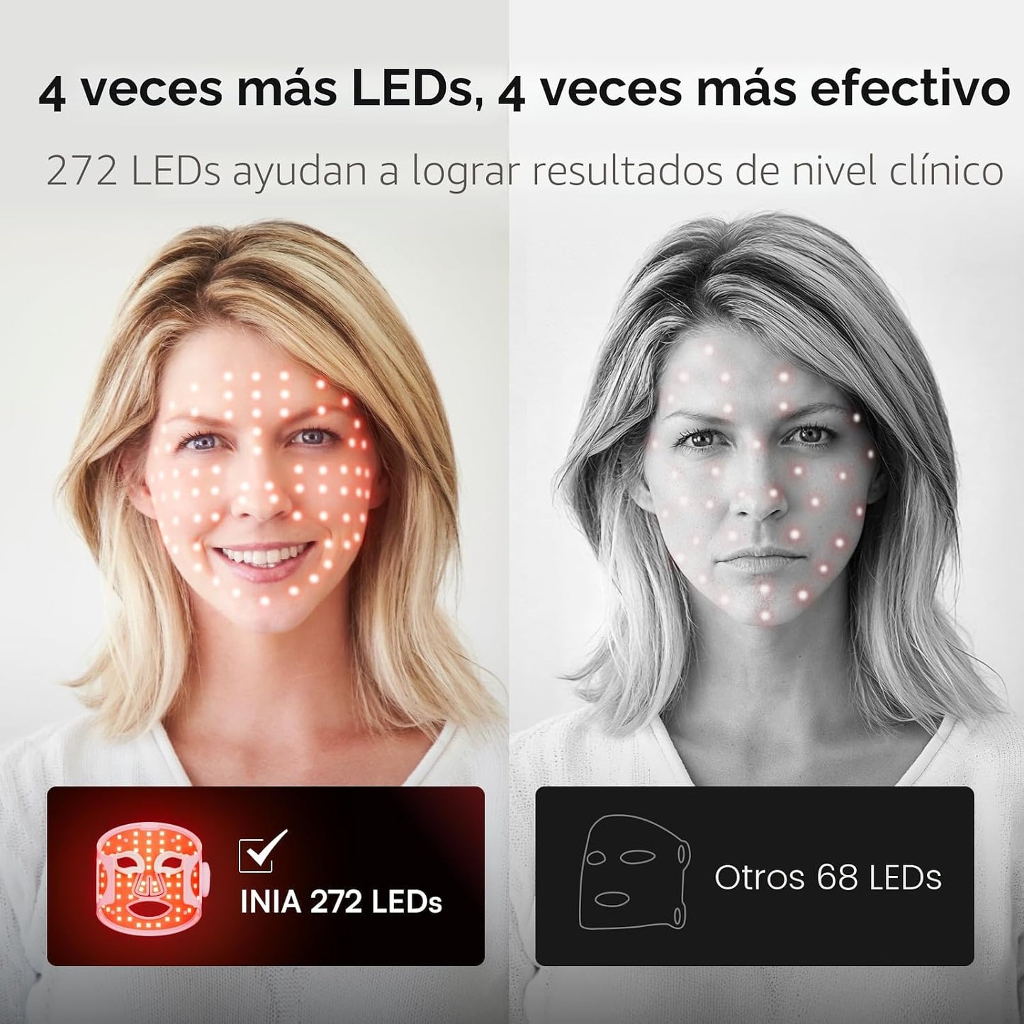INIA Máscara de terapia de luz roja para cara, máscara facial LED i...