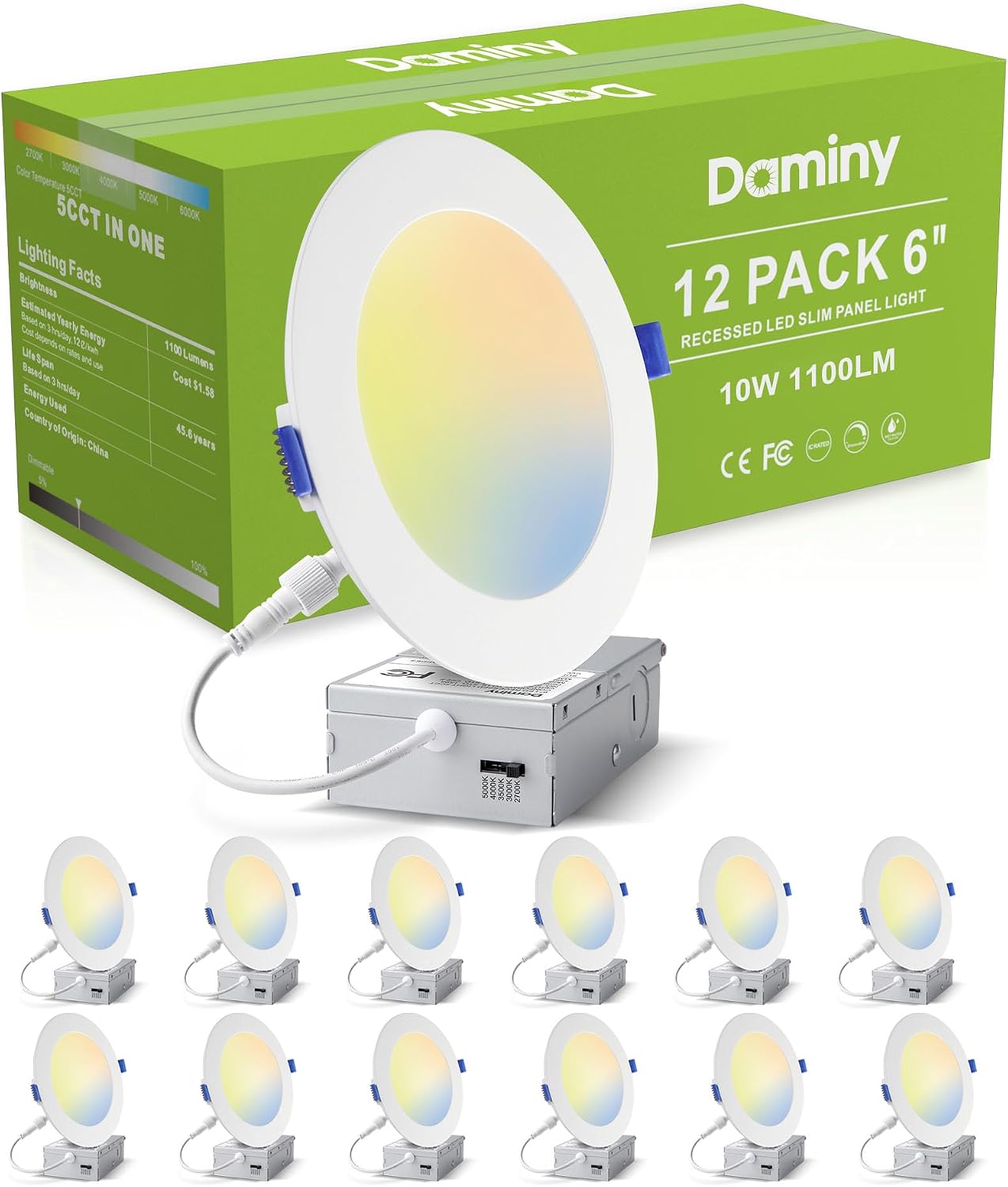 DAMINY Paquete de 12 luces empotrables LED de 6 pulgadas, luz empot...