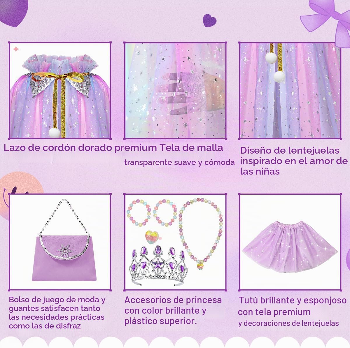 Meland Ropa de princesa para niña, 11 piezas de capa de princesa co...