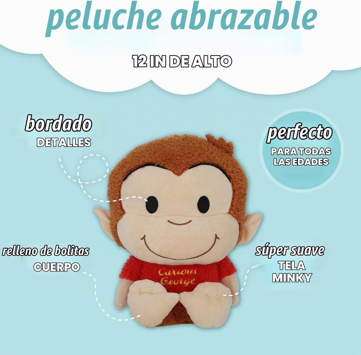 Curious George Cuteeze - Mono de peluche de animal de peluche, boni...
