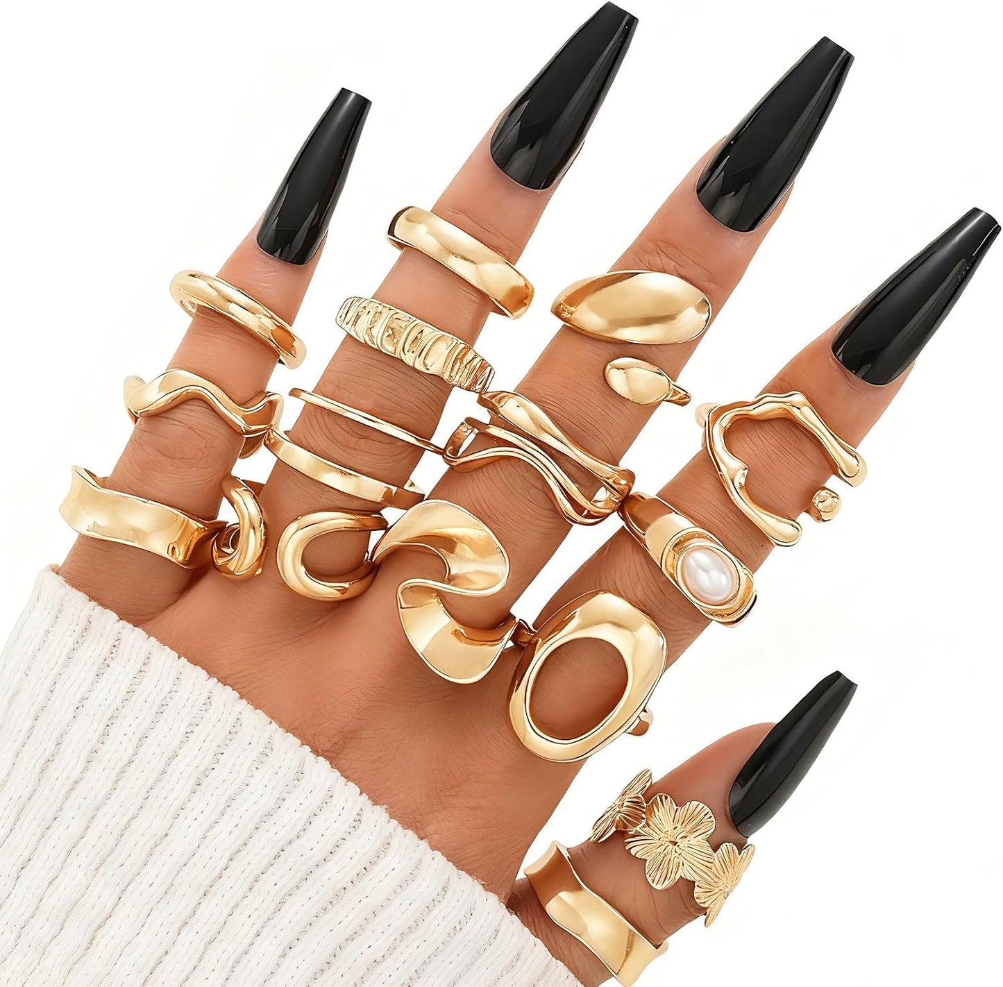 FAXHION Juego de 25 anillos apilables de oro para mujer, anillo de...