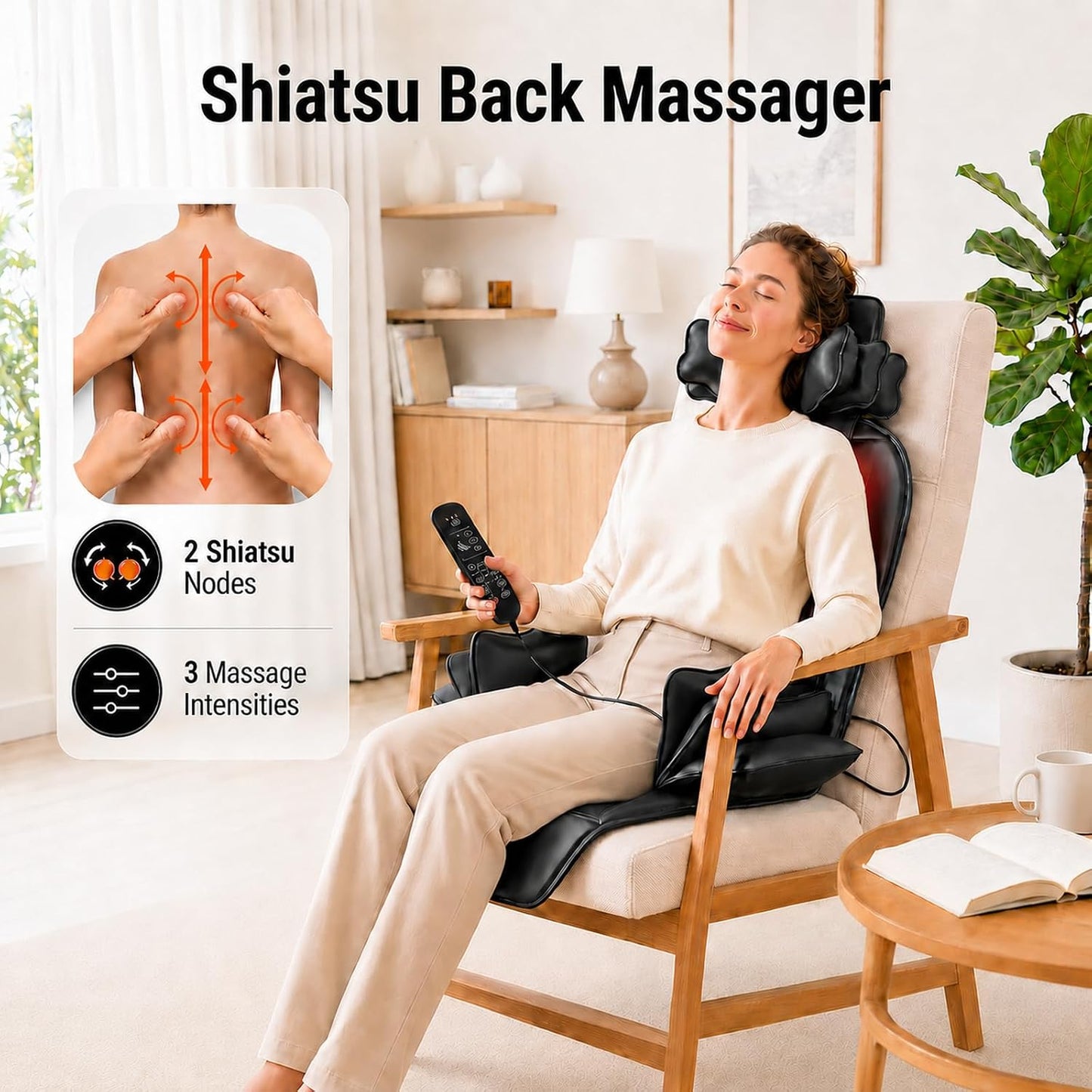 comrelax Shiatsu - Masajeador de espalda con calor, almohadilla par...
