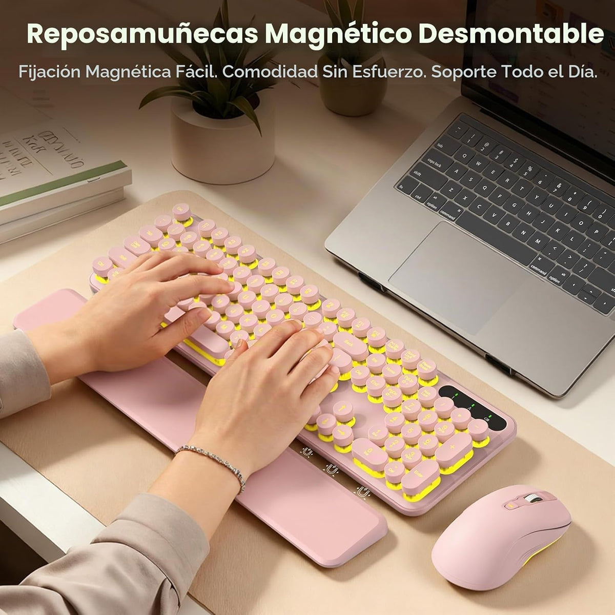 Combo de teclado y mouse inalámbricos, teclas redondas retroilumina...