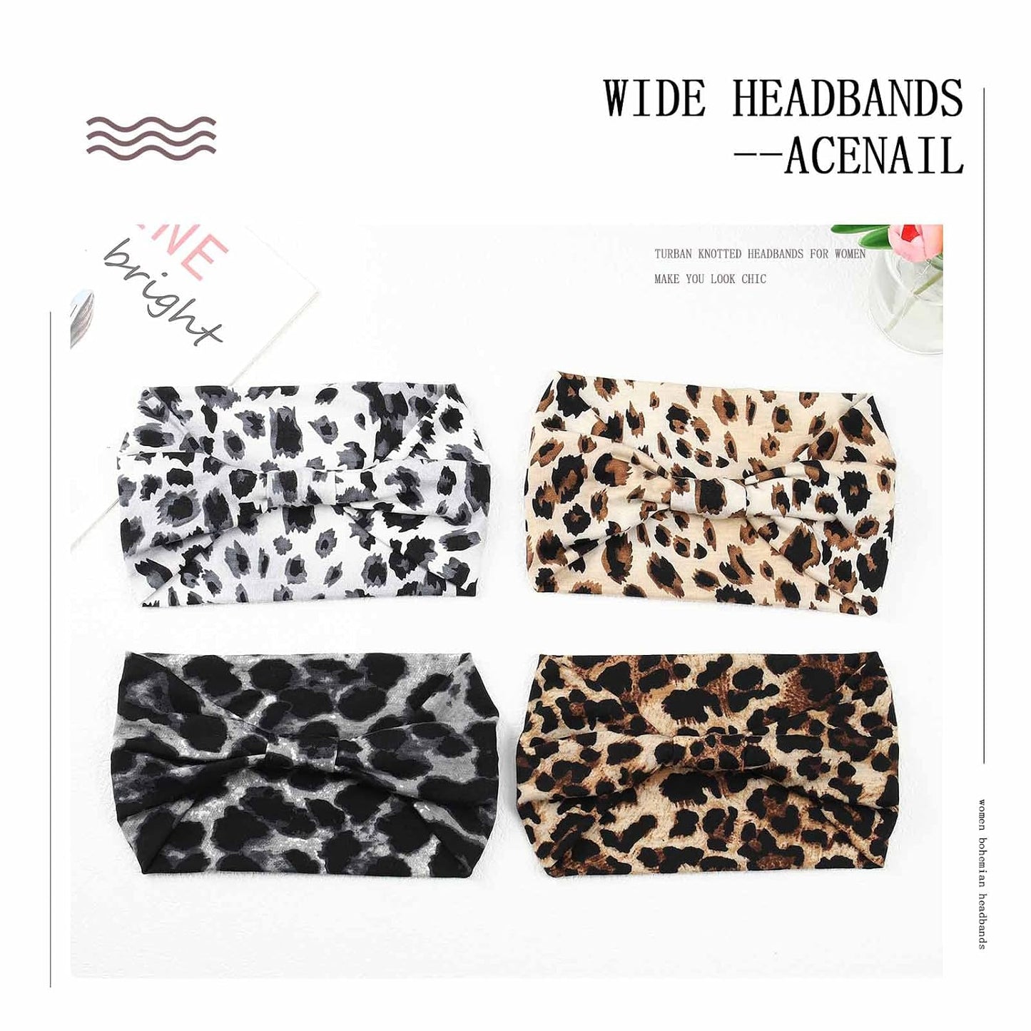 Acenail Diademas anchas para mujer, turbante anudadas, elásticas an...
