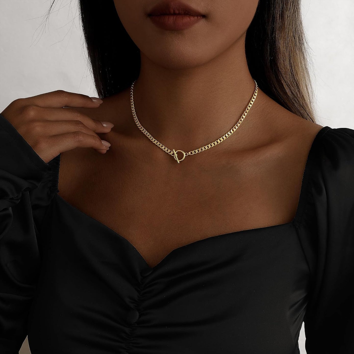 LEXODY Collar de oro grueso para mujer, simple chapado en oro de 14...