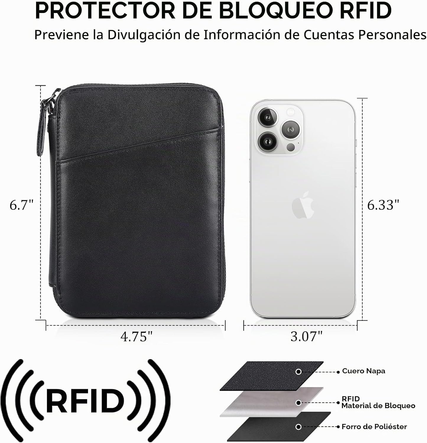 Polare - Cartera de piel napa, para pasaporte familiar, para 4 pasa...