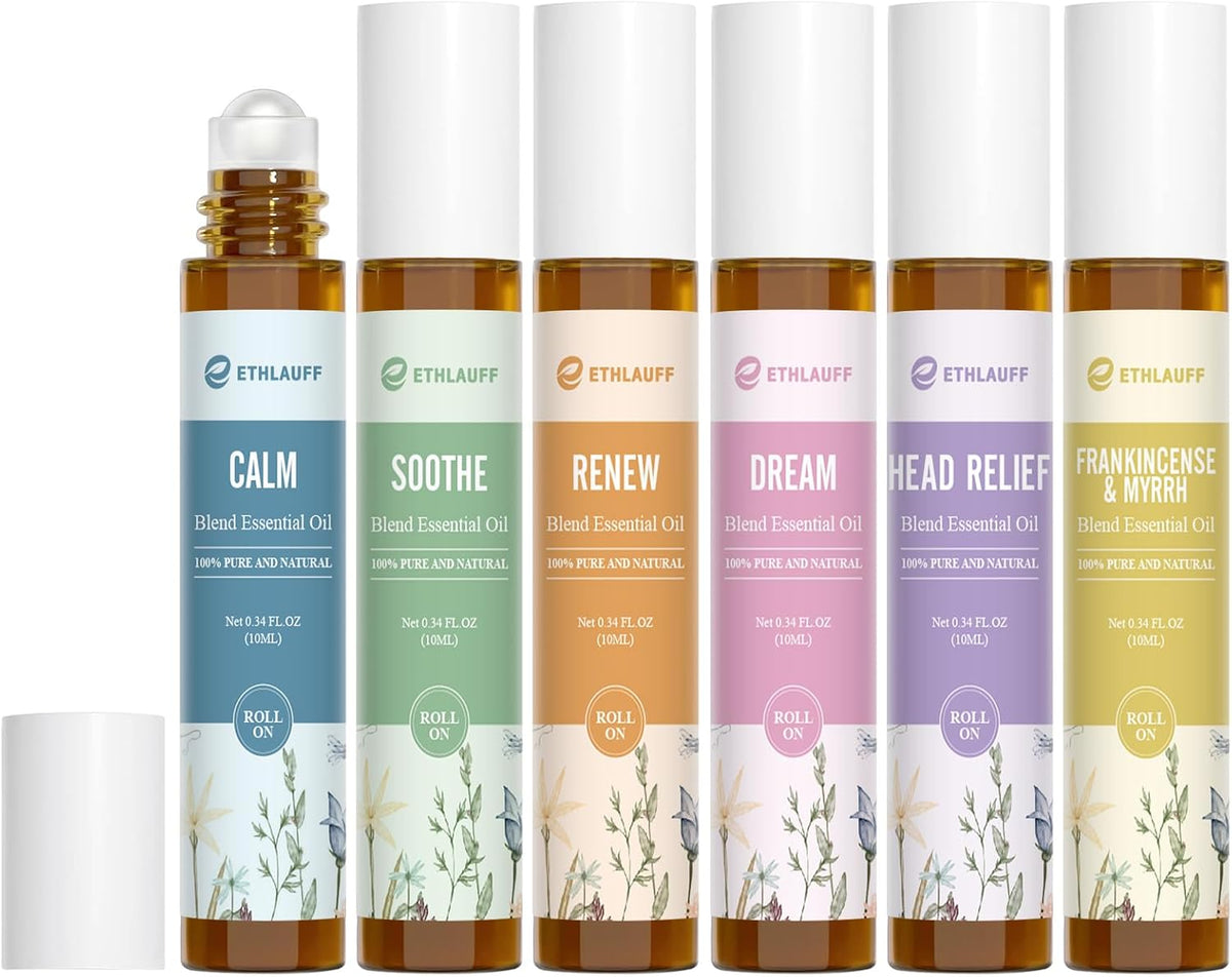 Ethlauff Juego de aceite esencial roll-on (calma, renovación, sueño...
