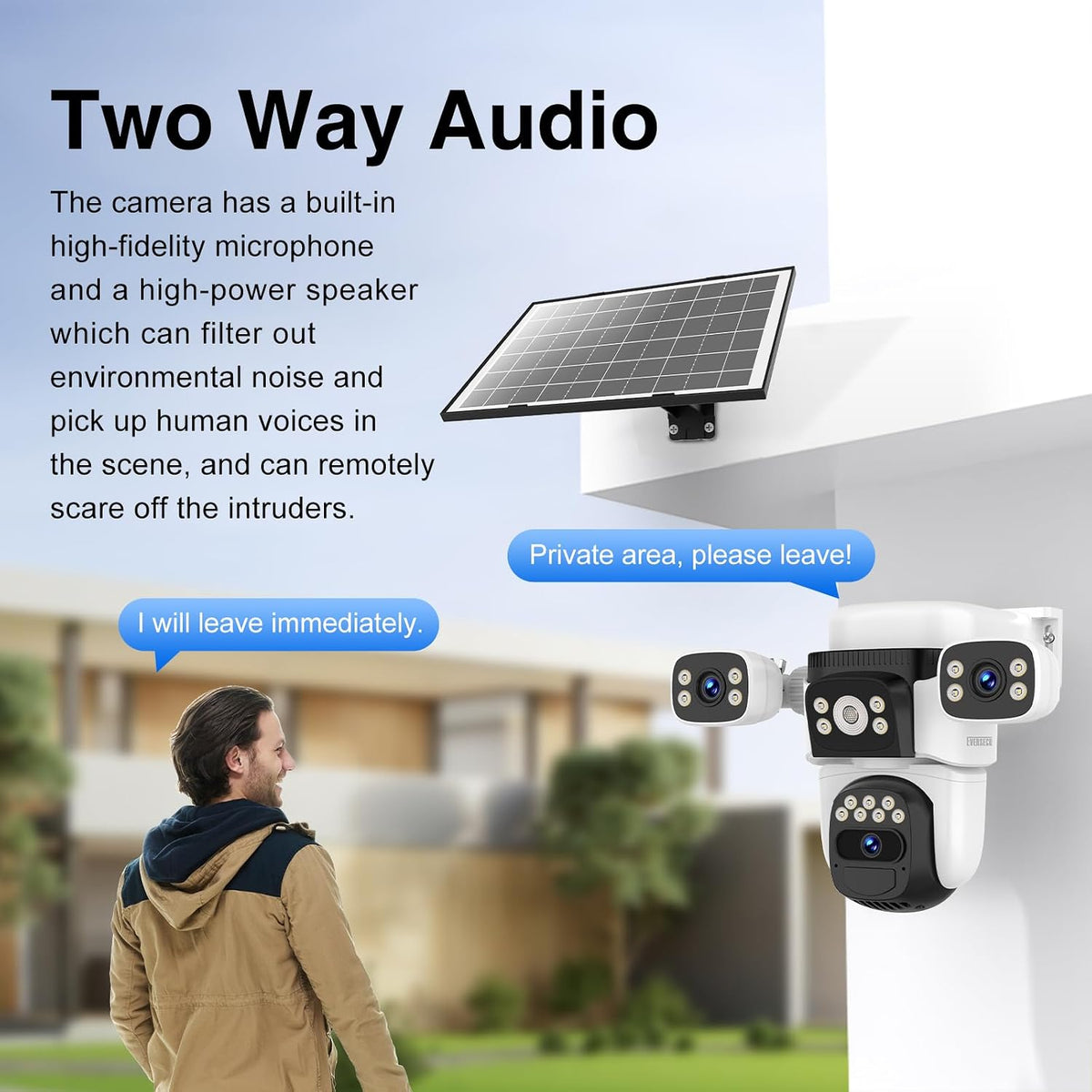 EVERSECU Cámara de Seguridad PTZ WiFi Inalámbrica Solar de Triple L...