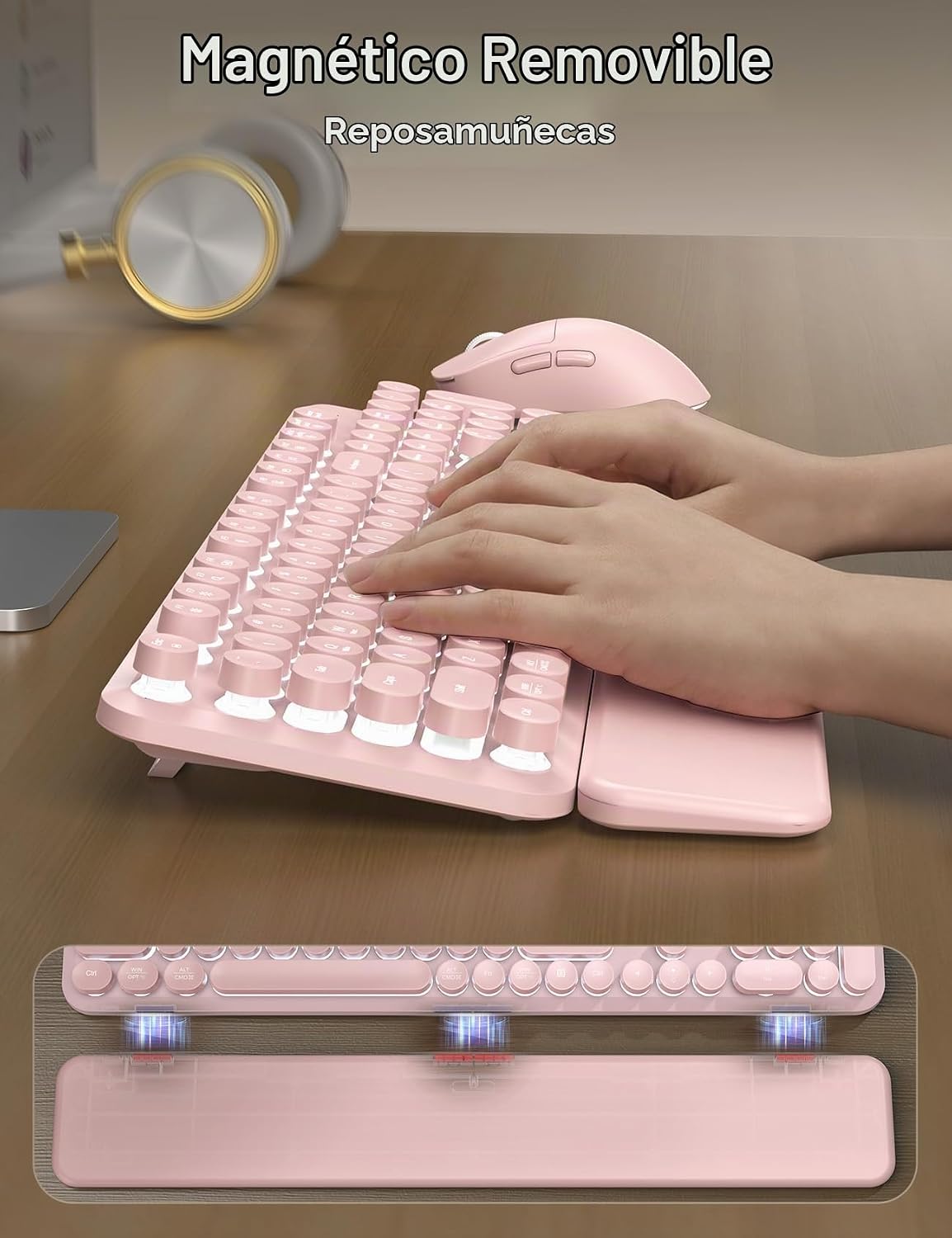 Teclado inalámbrico y mouse retroiluminados, teclado de máquina de...