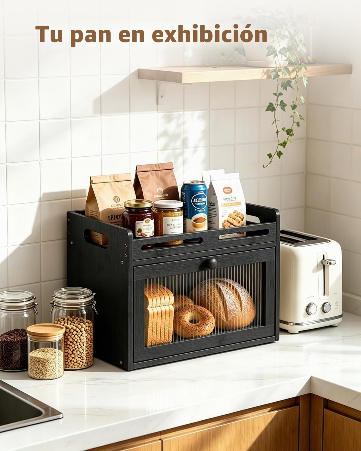 Coiesol Panera para encimera de cocina, contenedor de almacenamient...