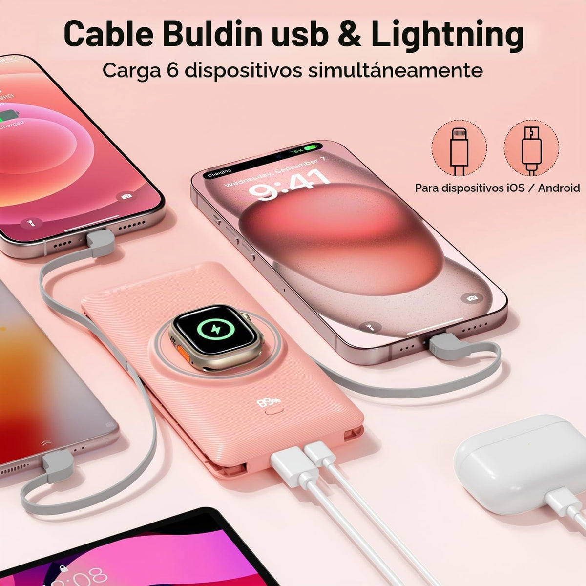 Cargador portátil magnético de 10000 mAh para iWatch y iPhone, 22.5...